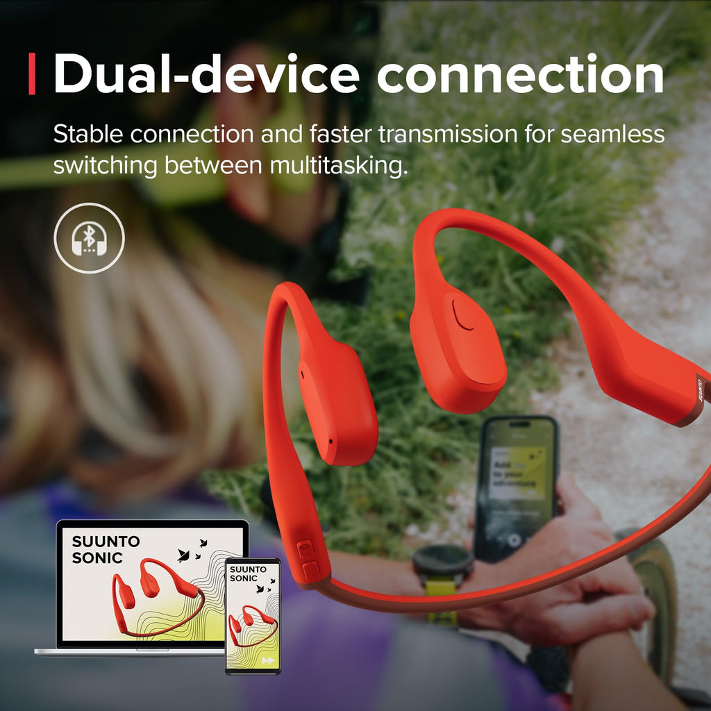 SUUNTO Sonic Open-Ear Bone Conduction Sports Headphone, Bluetooth Wireless Headset w/Enhanced Bass & Multipoint Connection, 10H Playtime w/Fast Charging, Built-in Dual Mics, Waterproof & Lightweight