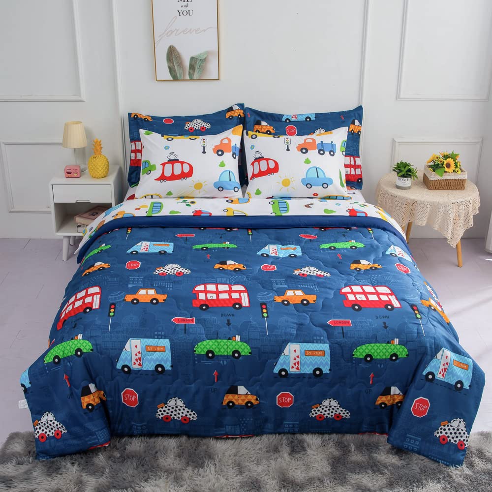 Wajade 7 Piece Blue Bow Comforter Set for Girls Kids Twin Size Bedding Set with Sheet and 2 Pillowcases 2 Pillow Shams Cute Girls Bed in a Bag as Birthday Choice