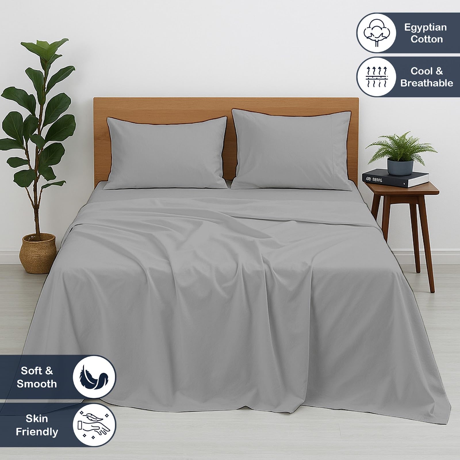 Cottington Lane Twin Size Sheet Set, 100% Egyptian Cotton Premium Hotel Quality 4 Piece Sheets Sets, High Thread Count Dark Grey Solid with 6-10" Deep Pocket