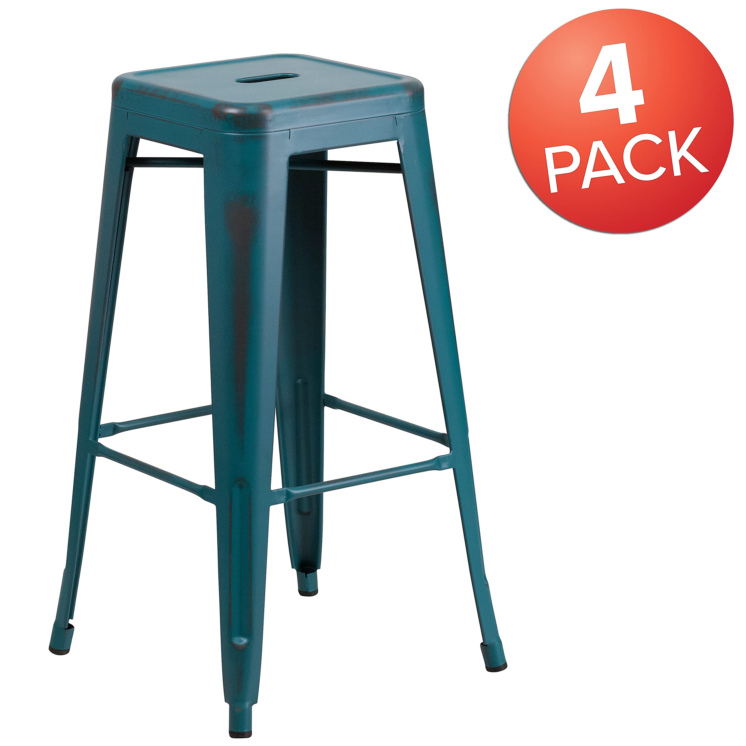 Flash Furniture 30"H Commercial Modern Metal Backless Barstool, Indoor/Outdoor Industrial Square Stacking Bar Stool for Patio Bars/Restaurants, Black