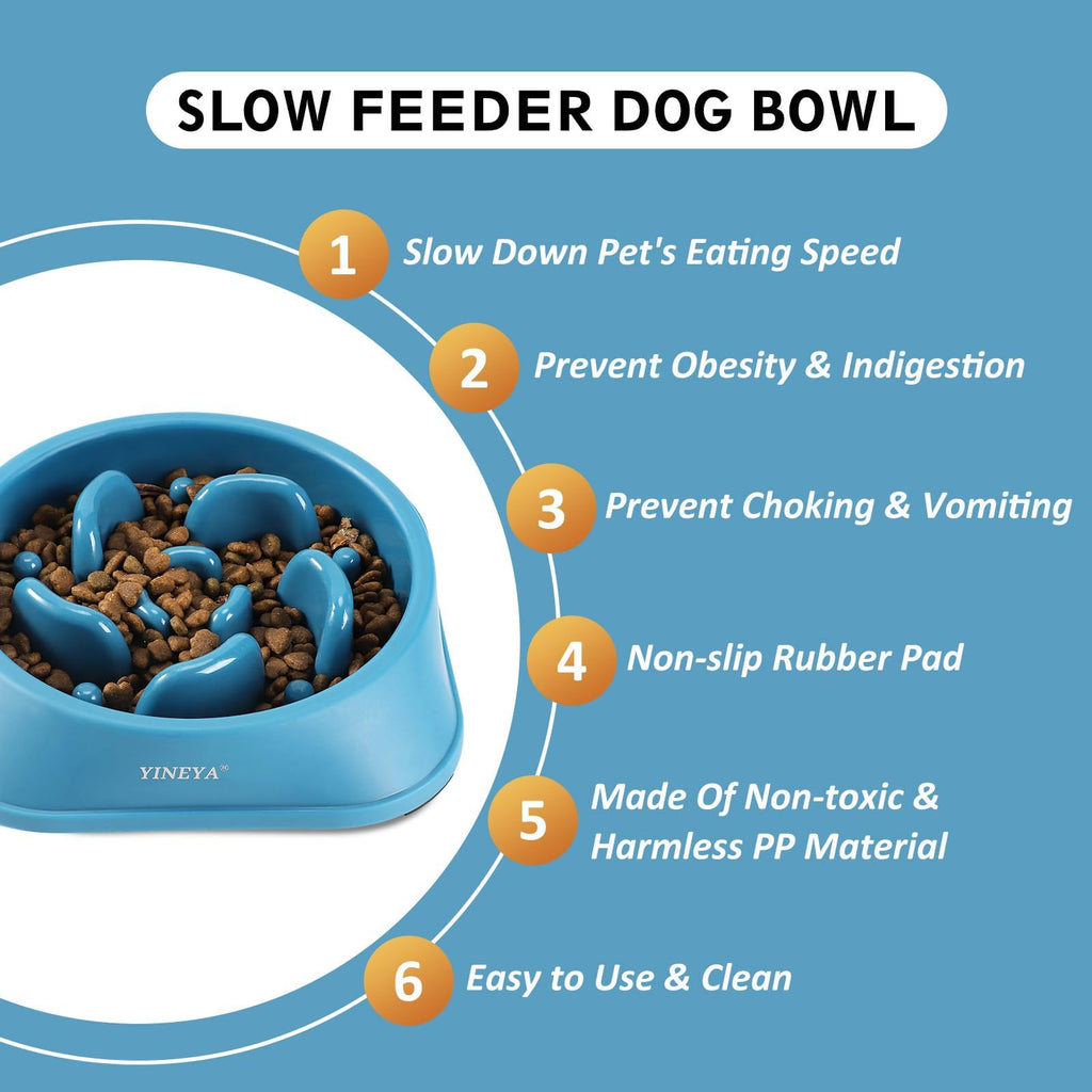 YINEYA 2PCS Anti-Choking Slow Feeder Dog Bowls Small Size Dog, Slow Feeder Cat Bowl, Supplies and Puzzle for Pet