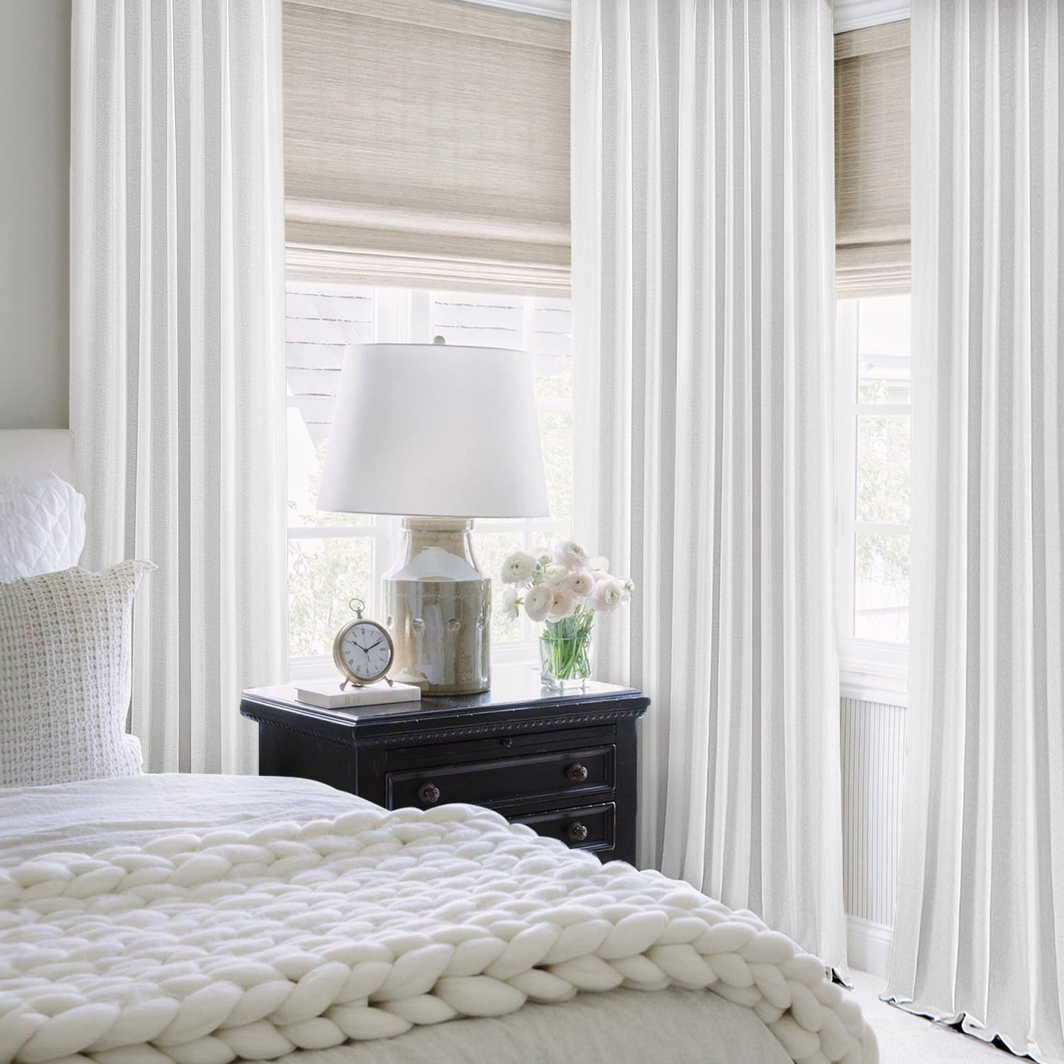 MIULEE Linen Pinch Pleated 100% Blackout Curtains for Bedroom 84 Inch Long 2 Panels Set- Back Tab Track Beige Thermal Insulated Cream Black Out Triple Pleat Room Darkening Drapes with Hooks, Greige