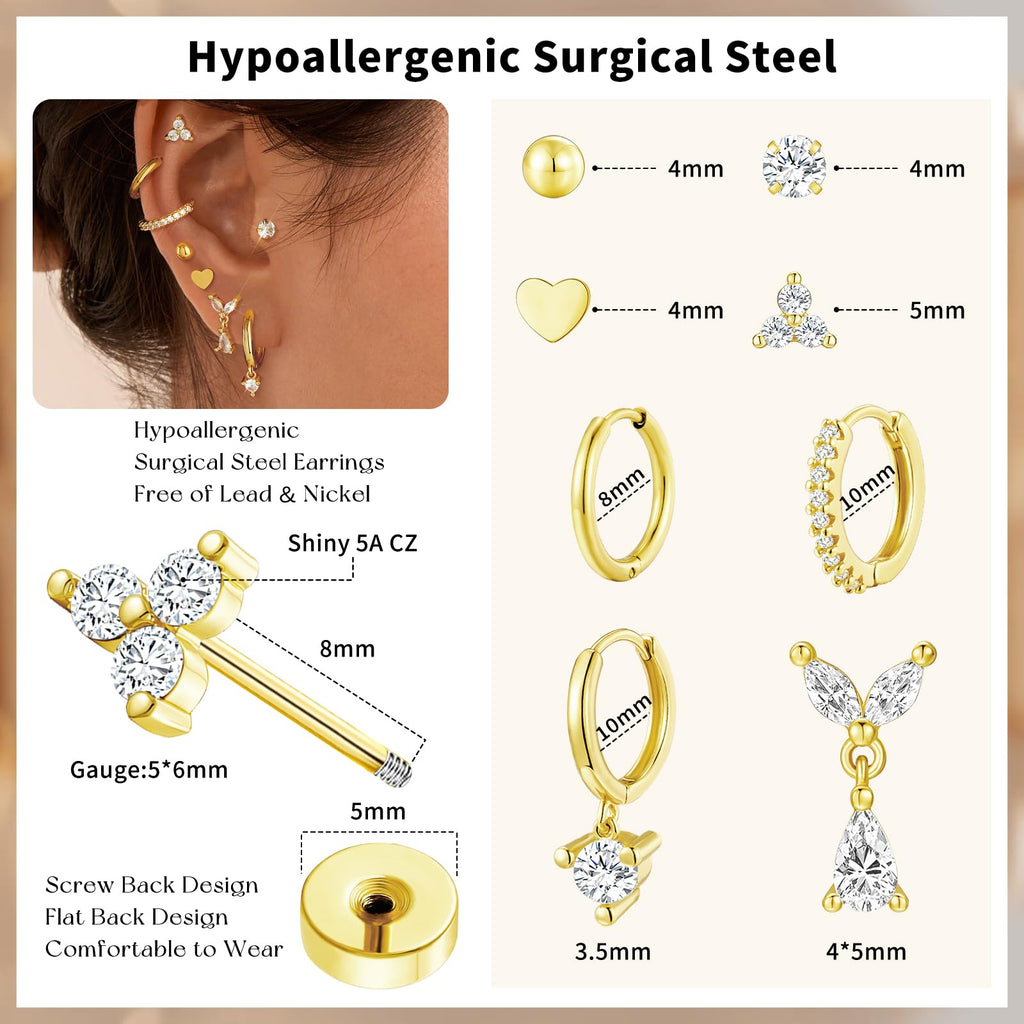 Adoyi 9 Pairs Gold Hoop Earrings Set for Womens Twisted Huggie Hoops Earrings 14K 18K Gold Plated for Girls Valentines Mother's Day Birthday Gifts Lightweight