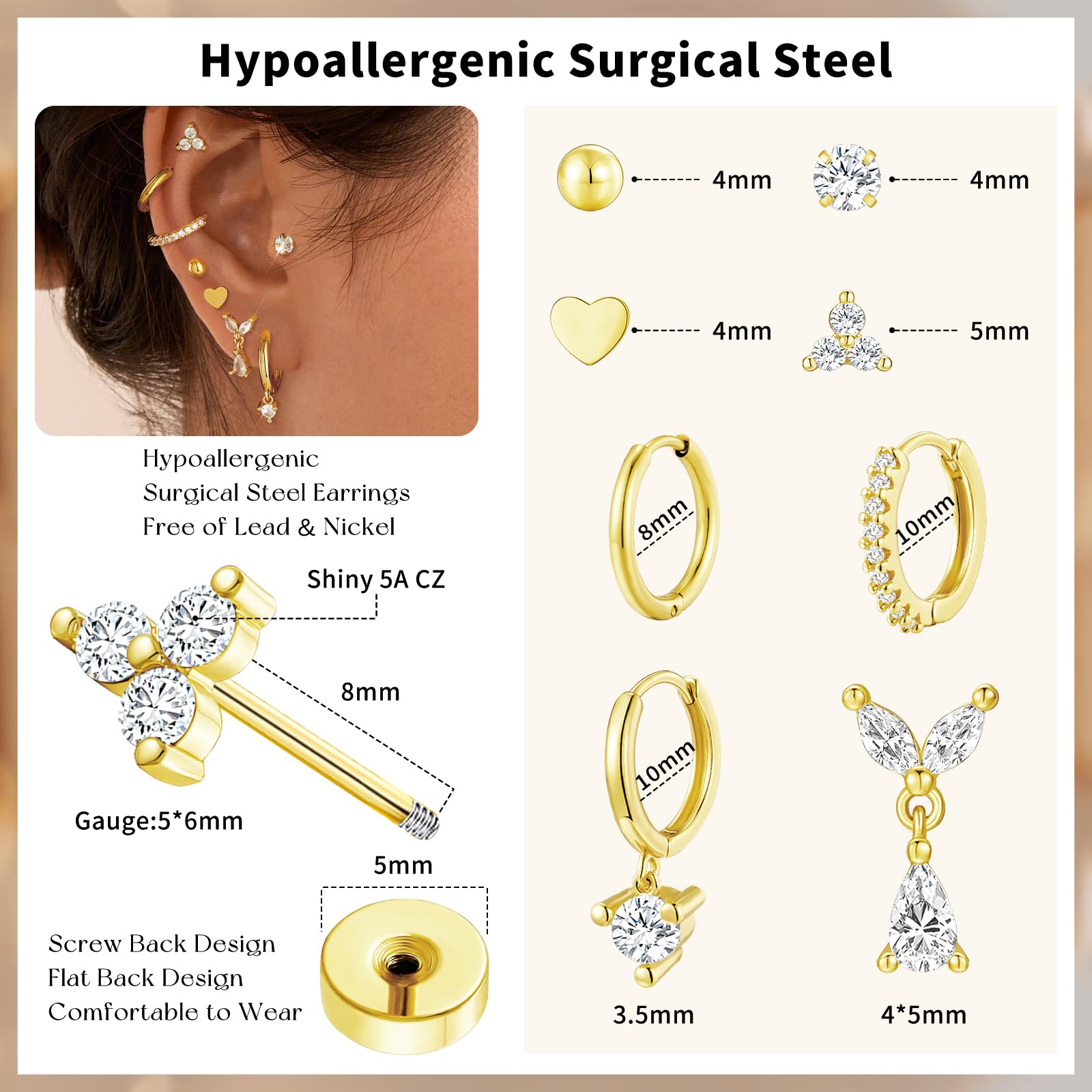 Adoyi 9 Pairs Gold Hoop Earrings Set for Womens Twisted Huggie Hoops Earrings 14K 18K Gold Plated for Girls Valentines Mother's Day Birthday Gifts Lightweight
