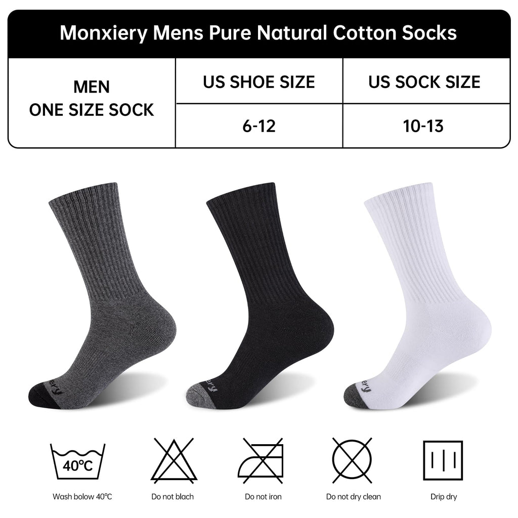 Monxiery Mens Cotton Moisture Wicking Cushioned Crew Socks, Athletic Performance Work socks