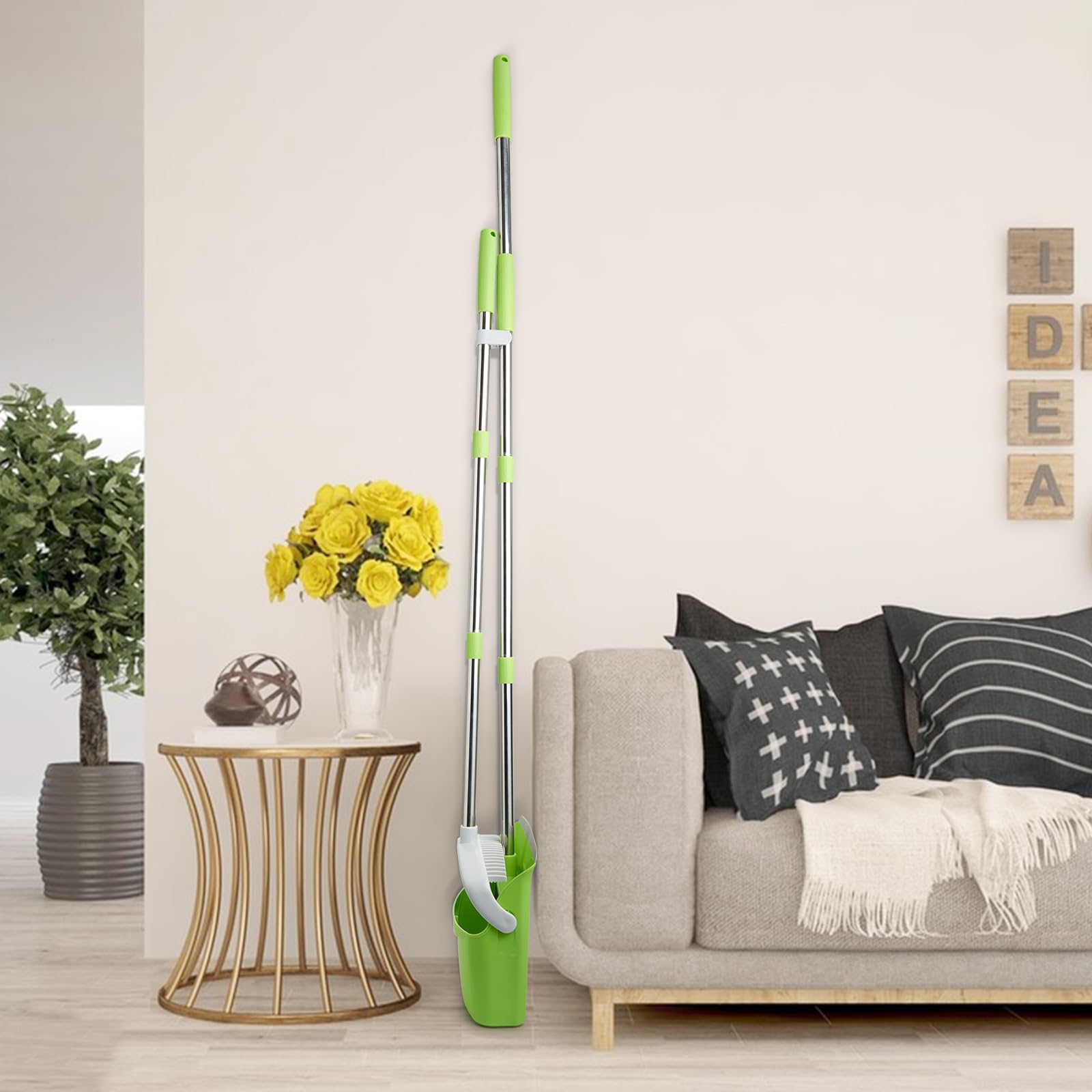 Broom and Dustpan Set with Long Handle, Heavy Dust Broom and Dustpan Combo for Home，Kitchen, Office, Pet Hair(Beige)
