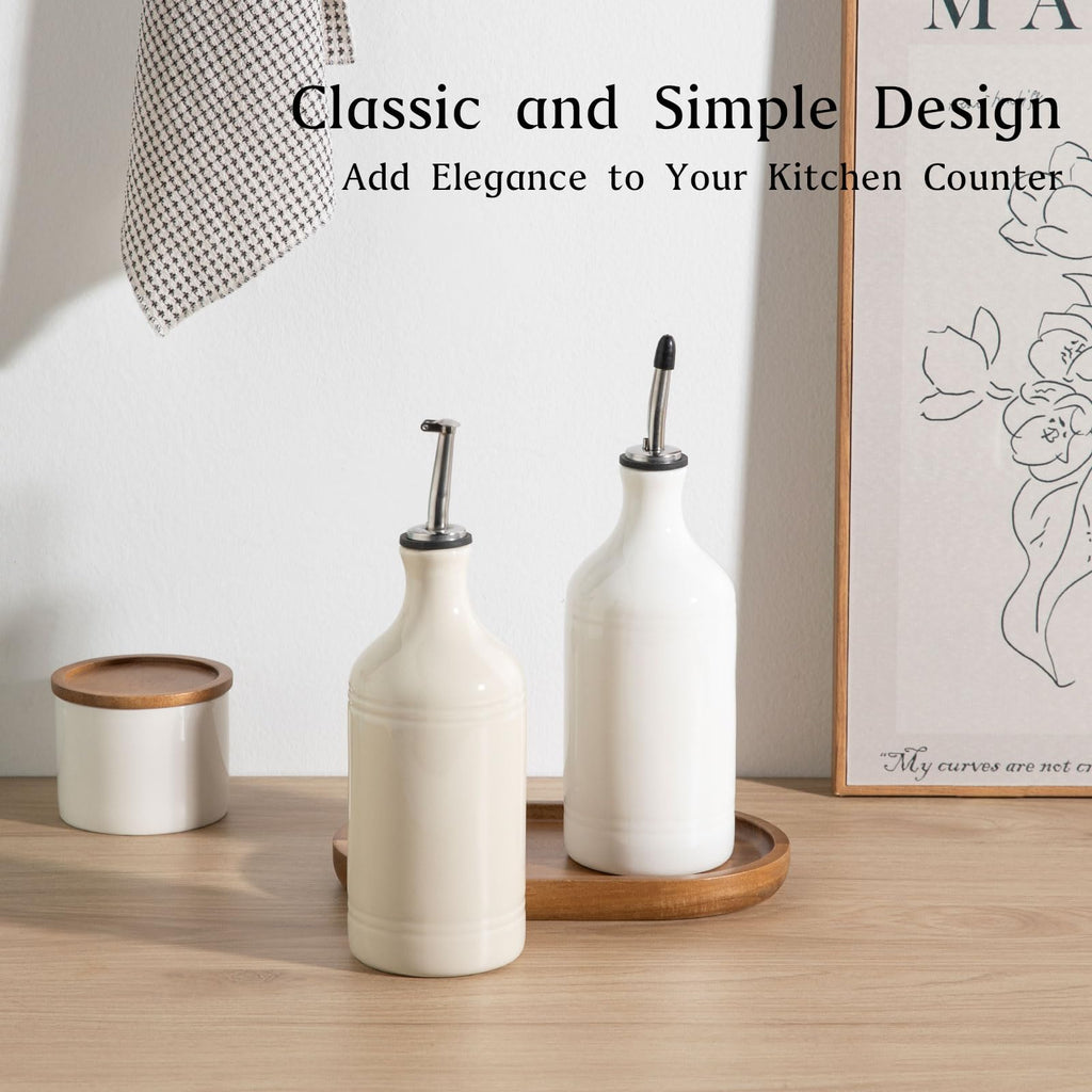 Sweejar Ceramic Olive Oil Dispenser Bottle, Opaque Oil Cruet Protects to Reduce Oxidation, Suitable for Storage Vinegar, Coffee Syrups & Other Liquids, Pack of 1, 15.5 Fl Oz(Beige)