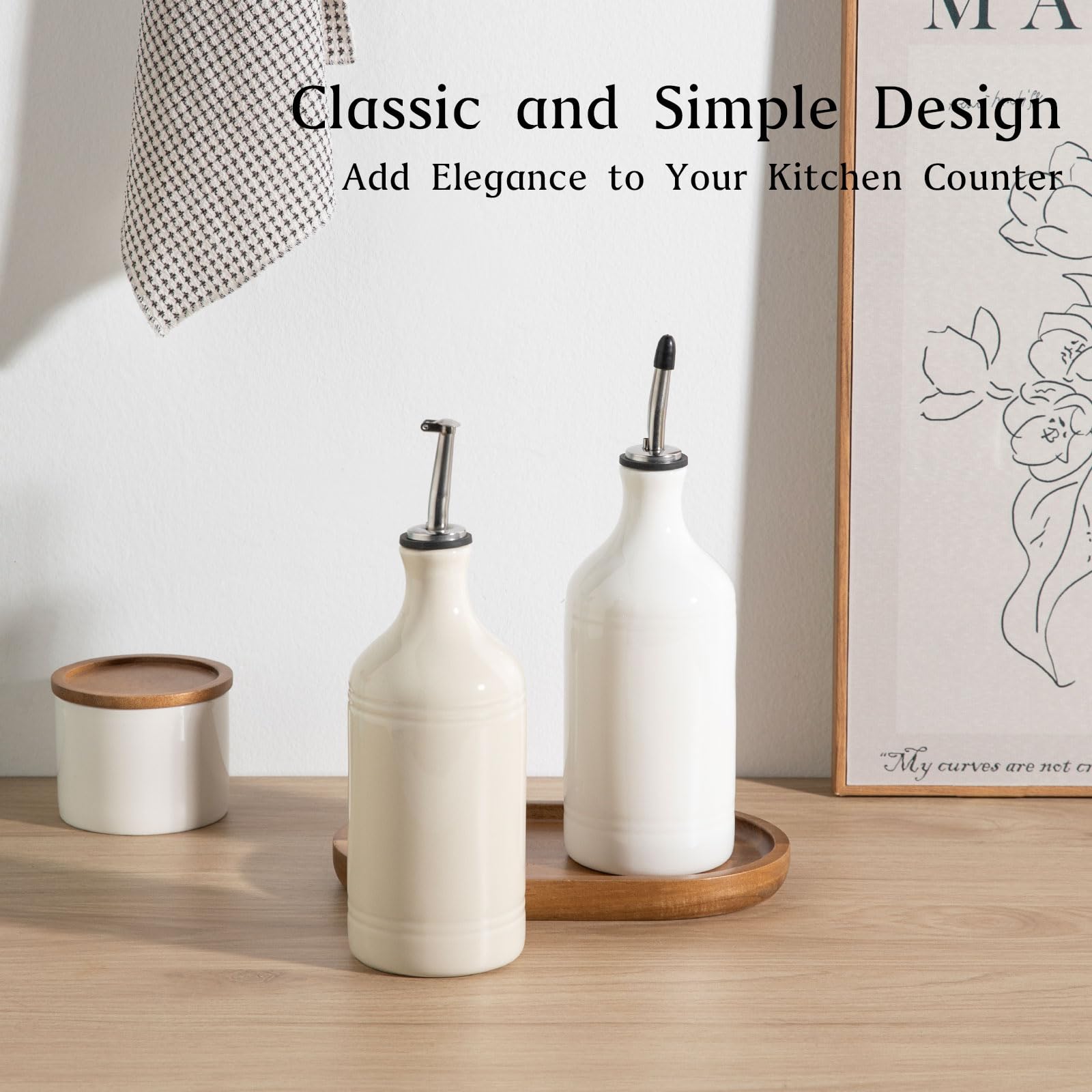 Sweejar Ceramic Olive Oil Dispenser Bottle, Opaque Oil Cruet Protects to Reduce Oxidation, Suitable for Storage Vinegar, Coffee Syrups & Other Liquids, Pack of 1, 15.5 Fl Oz(Beige)