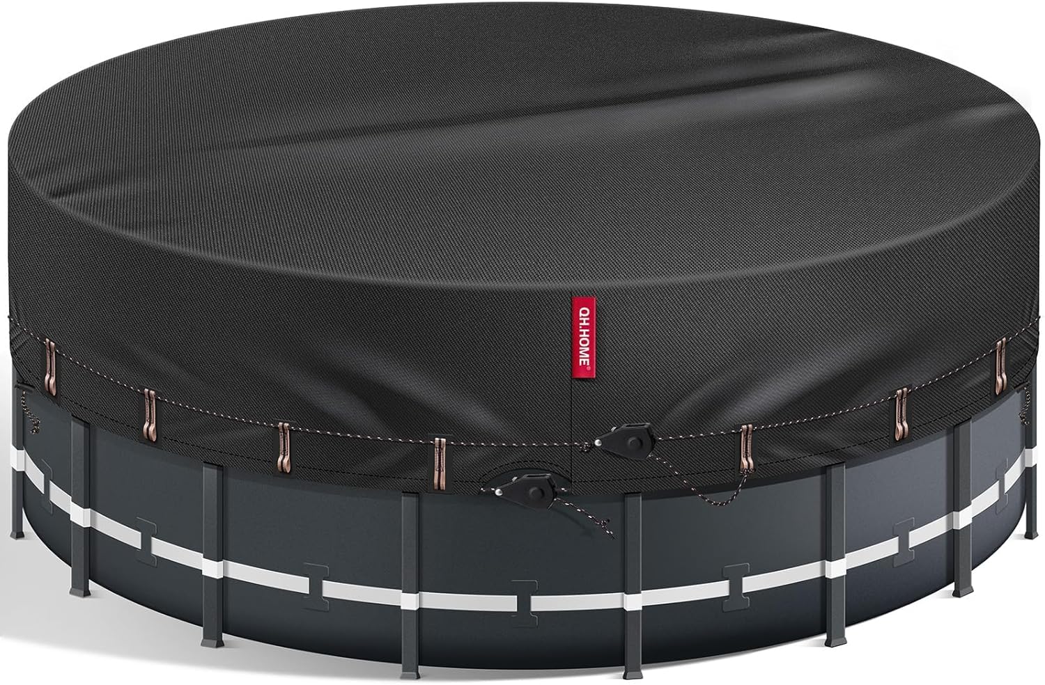 QH.HOME 10Ft Round Pool Cover, [2026 Upgraded Heavy Duty Fabric] Solar Cover for Above Ground Pools, New Super Windproof with 2 Patented Ratchet for Easy Installation, Snug Fit&UV Resistant