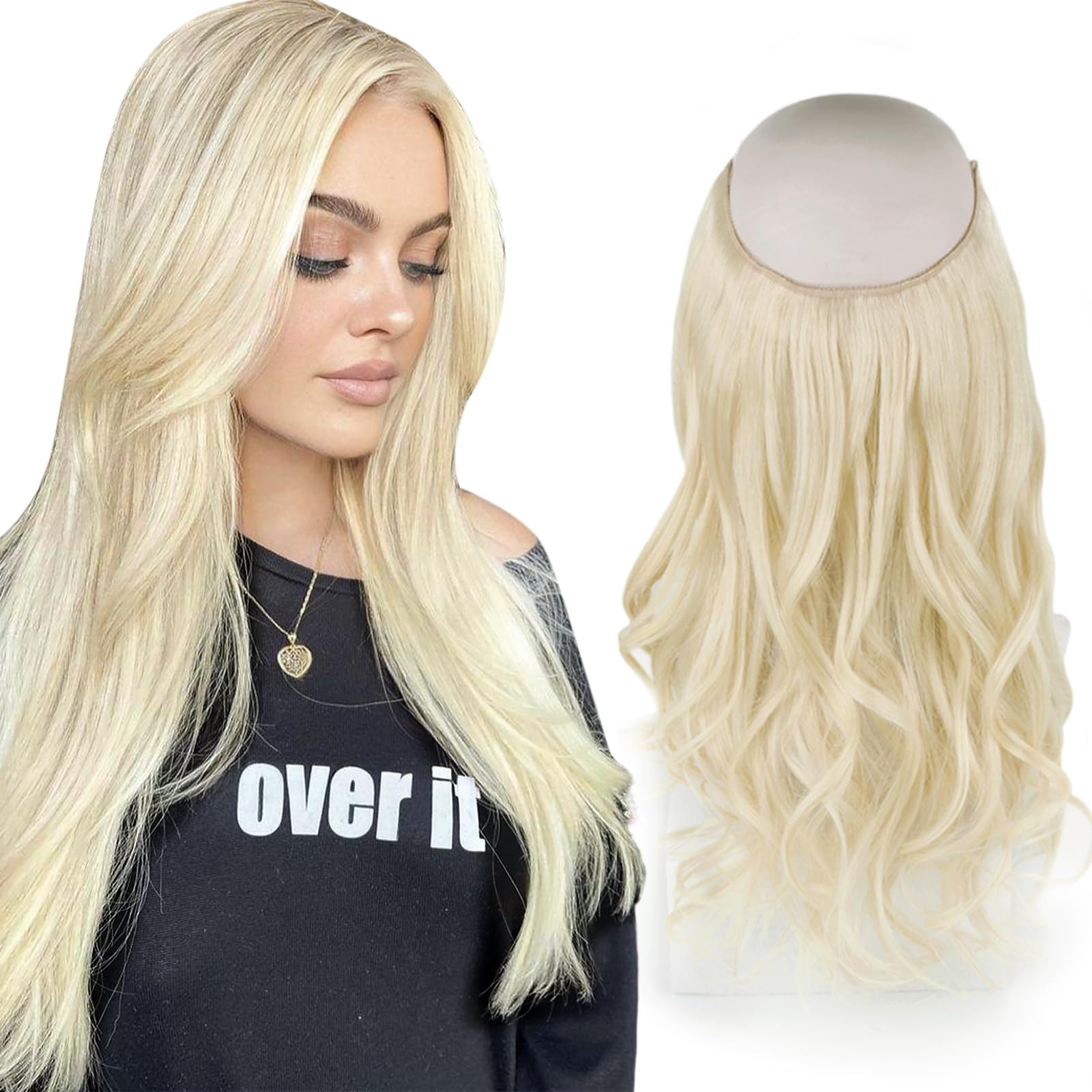 Sassina Invisible Wire Hair Extensions Real Human Hair with Transparent Wire Adjustable Size Secure Clips Natural Straight Secret Miracle Hairpiece, #1 Jet Black 12 Inch 70 Gram