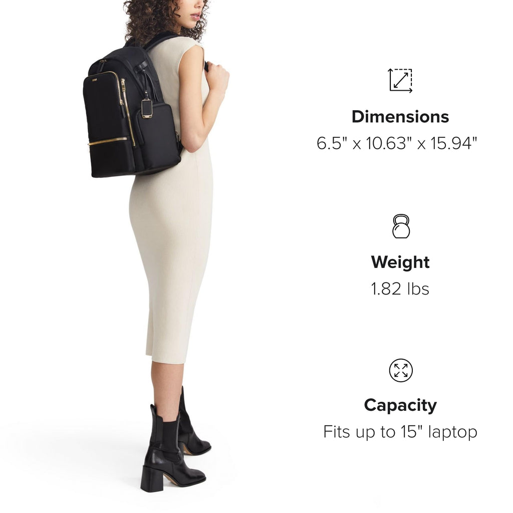 TUMI - Voyageur Celina Backpack - Women's Work and Travel Bag - 16.0" X 10.6" X 6.5" - Holds Up to 16" Laptop - Black & Gold Hardware