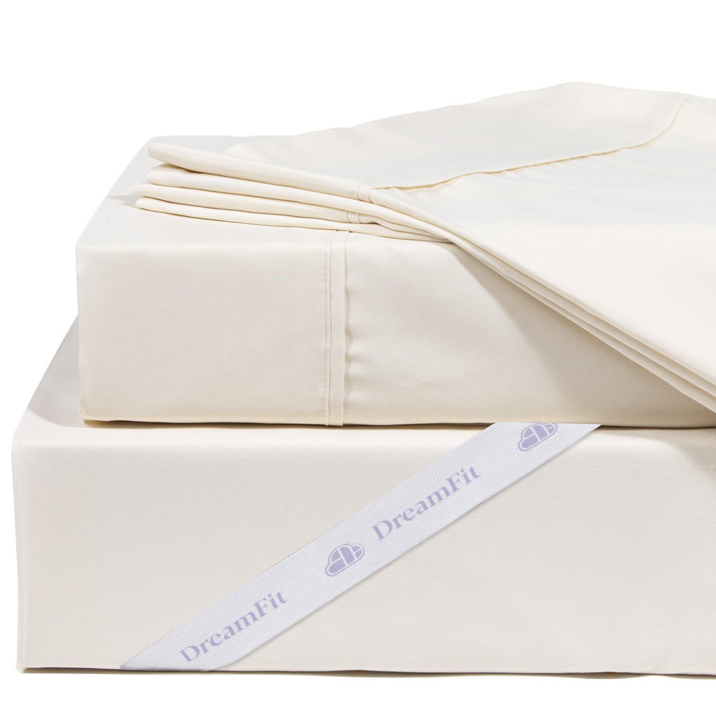 DreamFit DreamChill Cooling Bamboo Viscose Sheets For Hot Sleepers With Elastic Corner Straps 20 inch Extra Deep Pocket Breathable Silky Soft 100% Crafted in USA Twin Sheet Set Blue