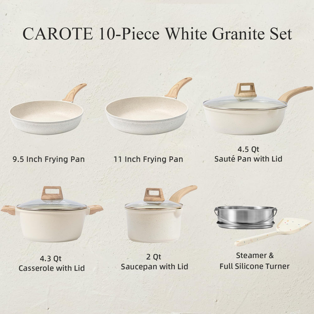 CAROTE 21pcs Pots and Pans Set Nonstick, Cookware Set Black Induction Kitchen Cooking Set w/Frying Pans & Saucepans(PFOS, PFOA Free)