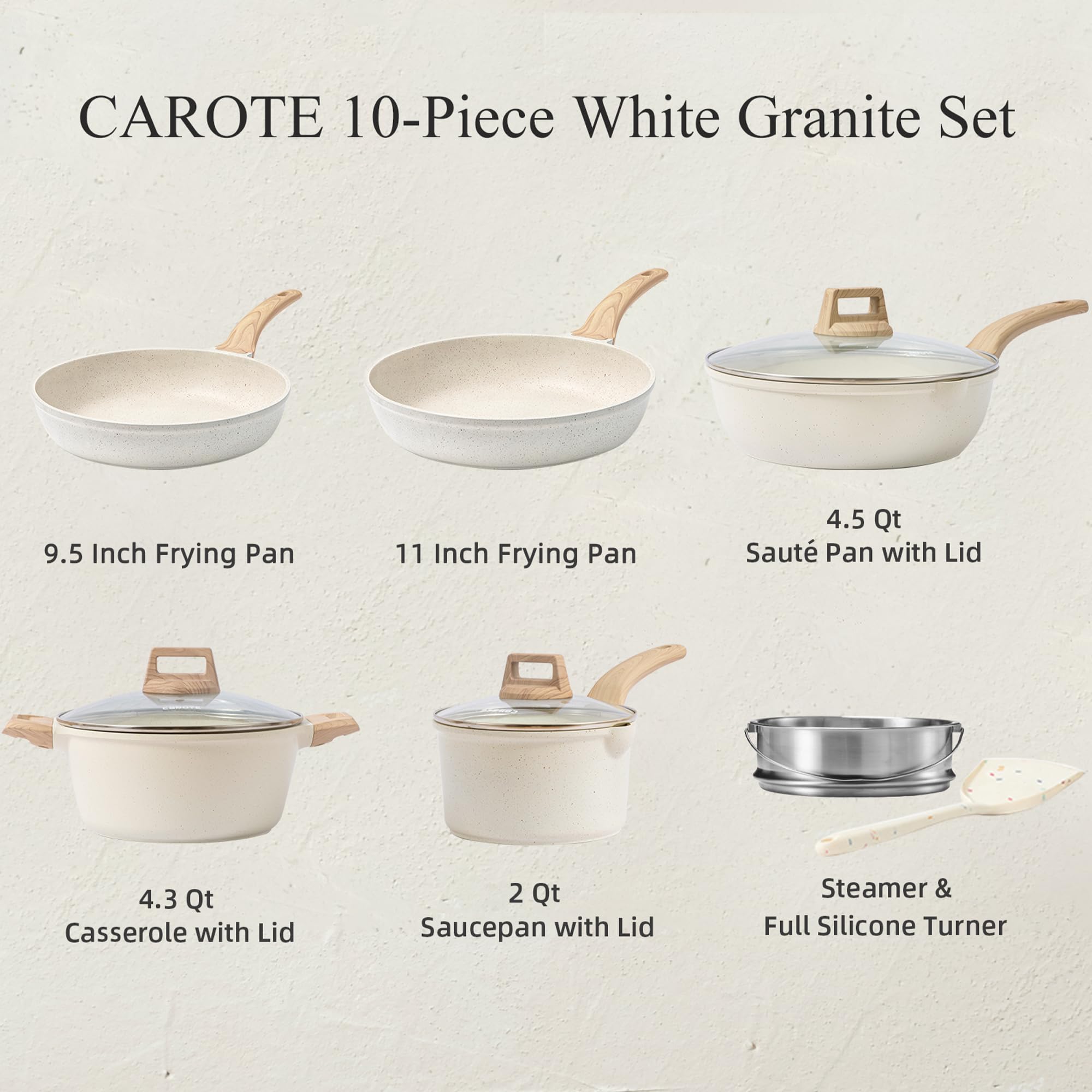 CAROTE 21pcs Pots and Pans Set Nonstick, Cookware Set Black Induction Kitchen Cooking Set w/Frying Pans & Saucepans(PFOS, PFOA Free)