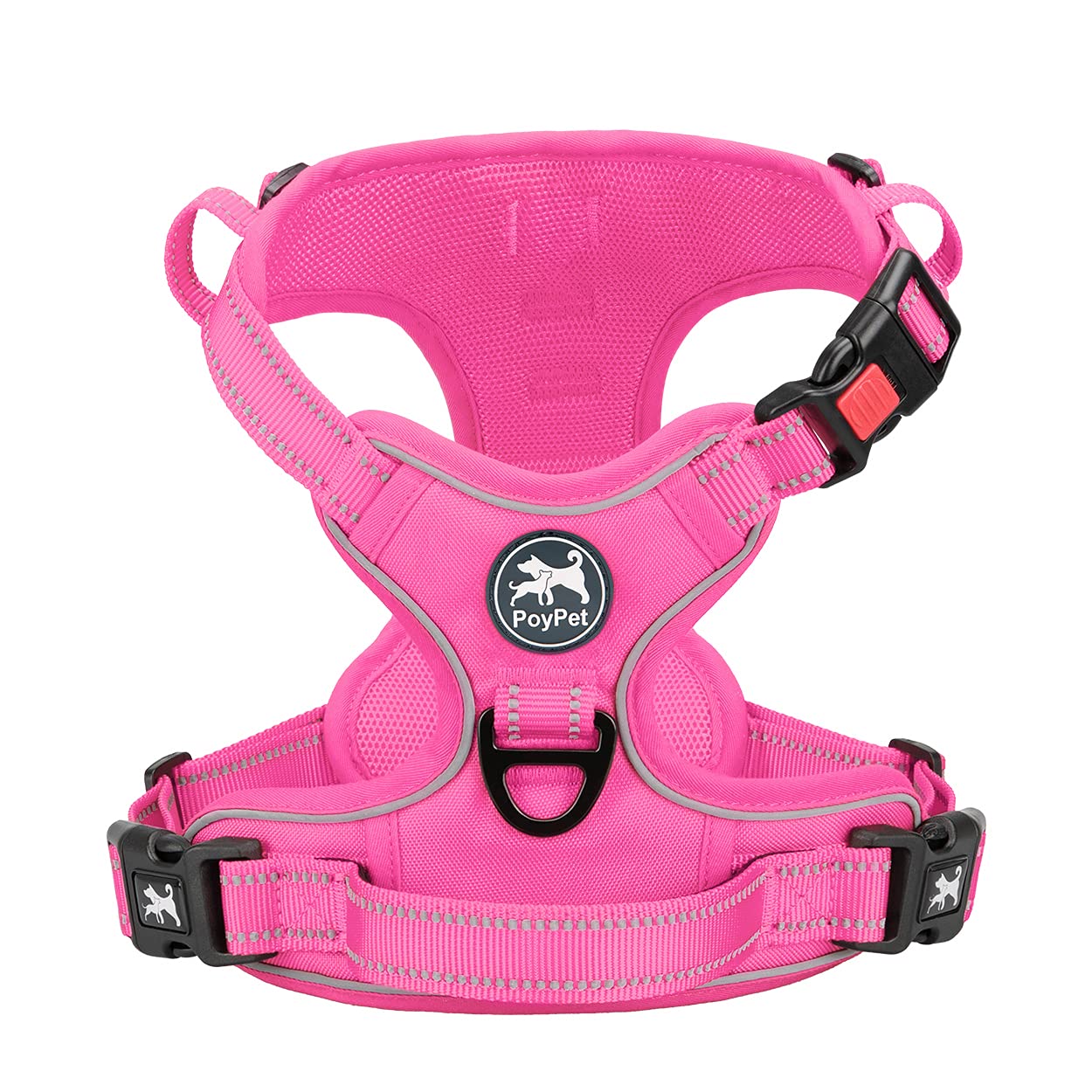PoyPet No Pull Dog Harness, No Choke Front Lead Dog Reflective Harness, Adjustable Soft Padded Pet Vest with Easy Control Handle for Small to Large Dogs(Black,XS)