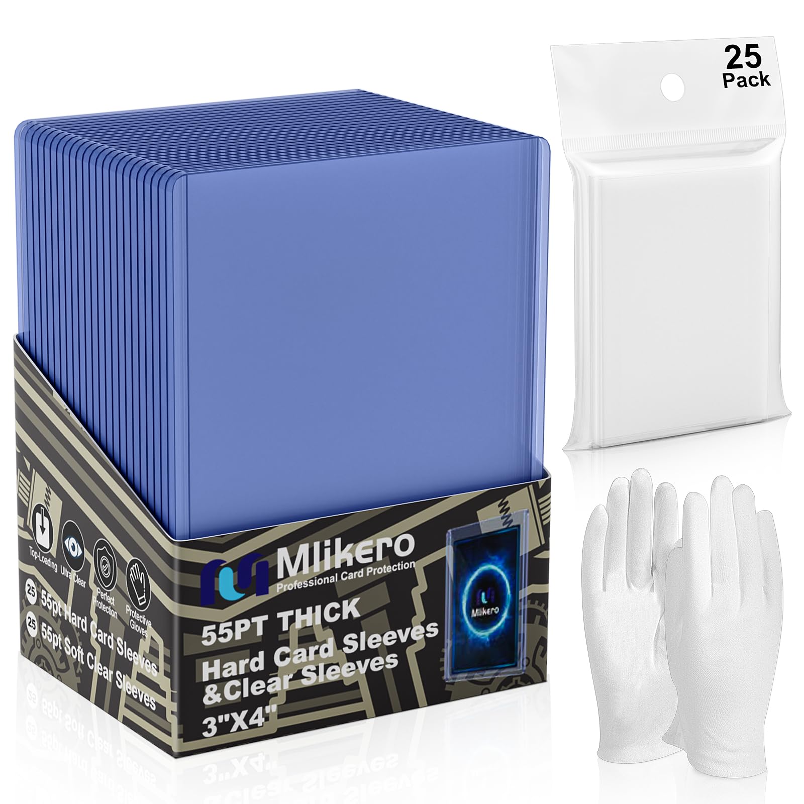 25 cargadores superiores de 55 puntos para tarjetas, cargadores superiores de 3 x 4 pulgadas de grosor con fundas suaves y gruesas para tarjetas de béisbol, baloncesto, fútbol