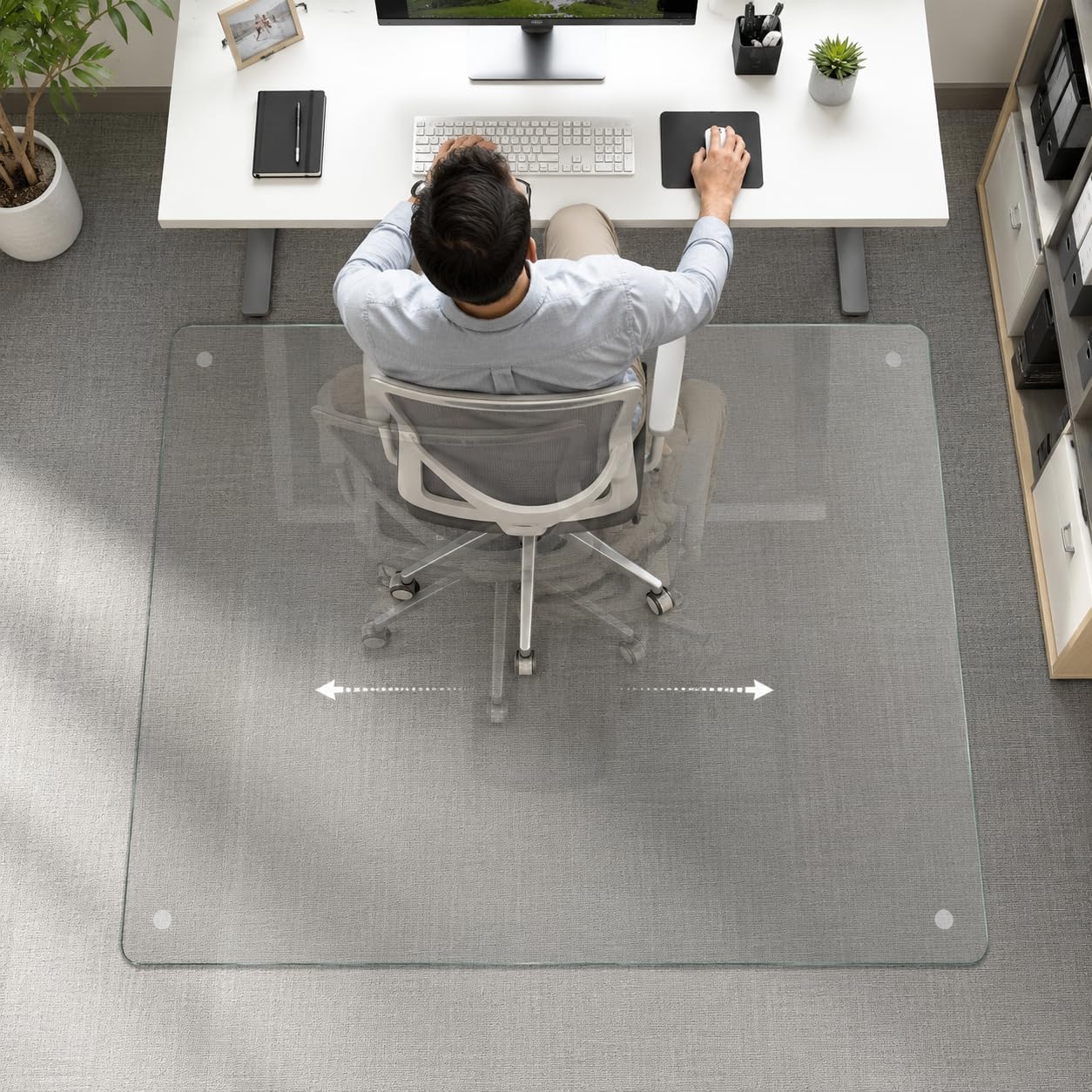 Tempered Glass Chair Mat 48" x 32",1/5" Thick for Office Desk,Rolling Chair Mat for Carpet, Odorless, Easy to Clean with 4 Non-Slip Pads for Carpet & Hardwood Floors