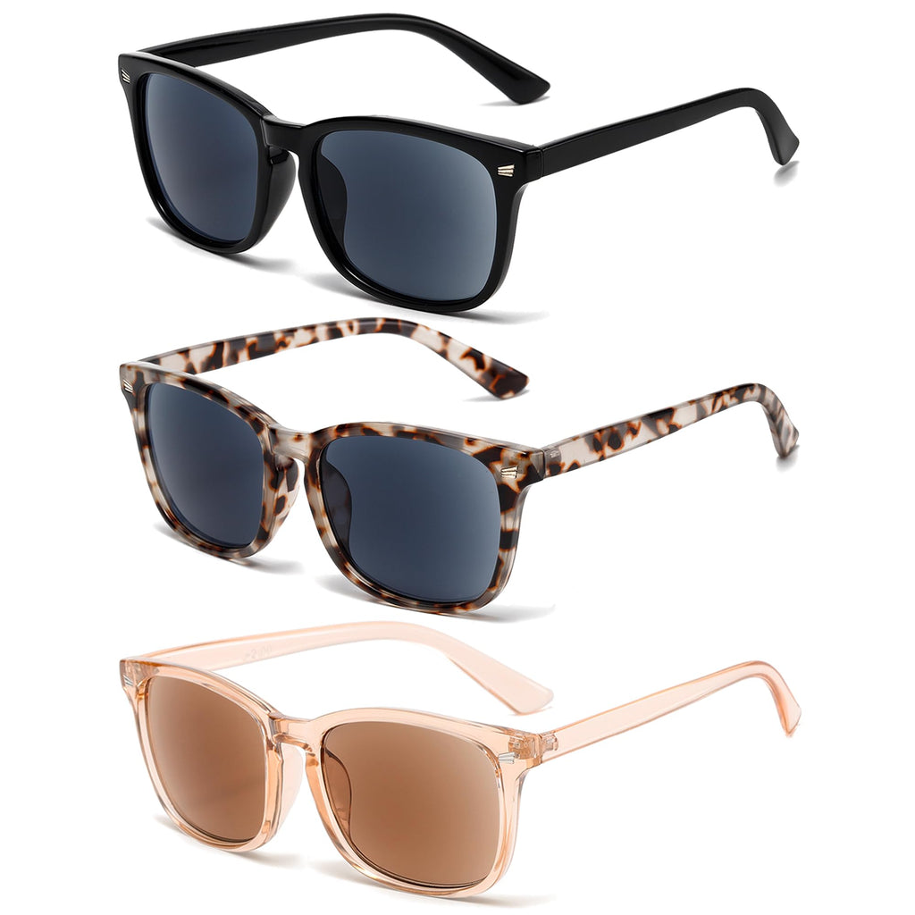 3 Pack Reader Sunglasses For Women Classic Retro Reading Sunglasses UV400 With Metal Hinge