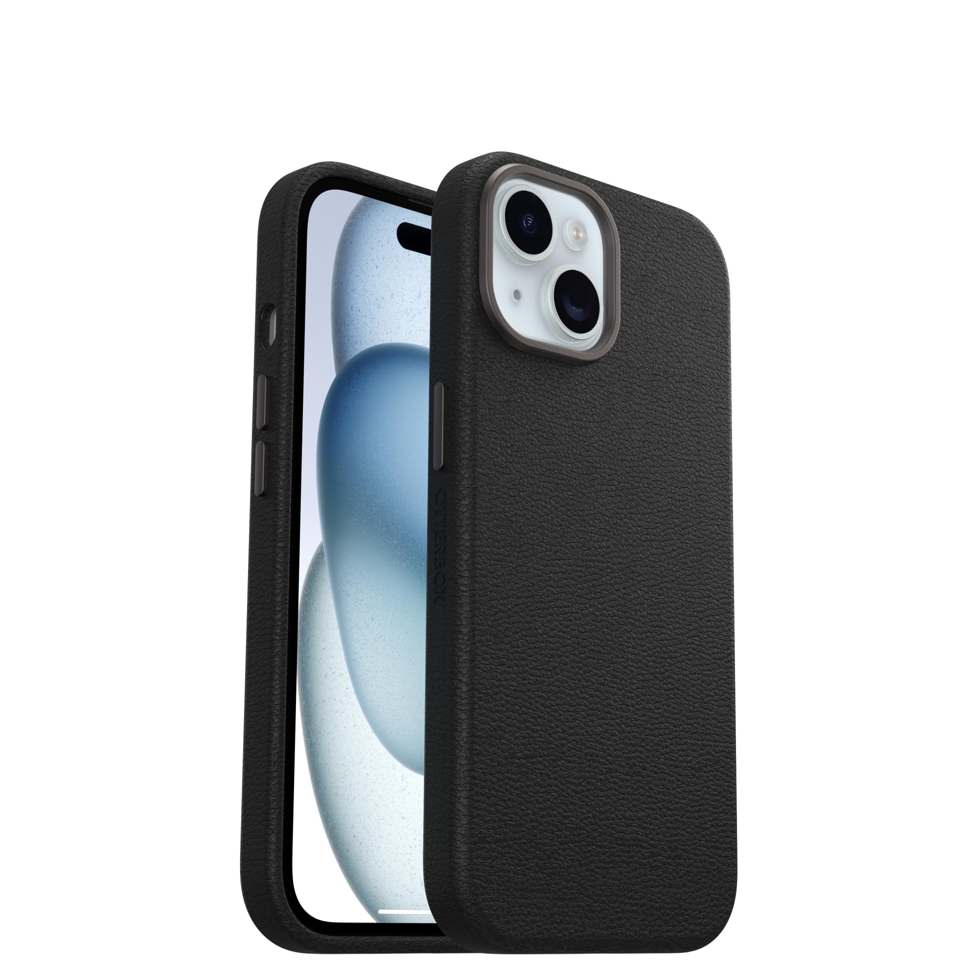 OtterBox iPhone 15 Symmetry Series Cactus Leather for MagSafe - Noir ASH (Black), Slim, Premium, Protective iPhone Case