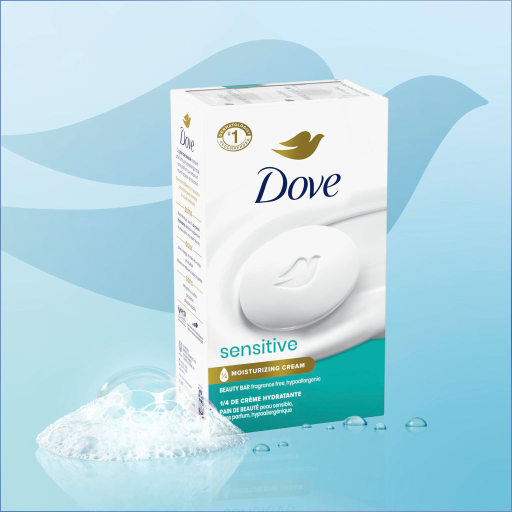 Dove Beauty Bar Soap Sensitive, 6 Bars for Sensitive Skin, Fragrance Free and Hypoallergenic 3.75 oz