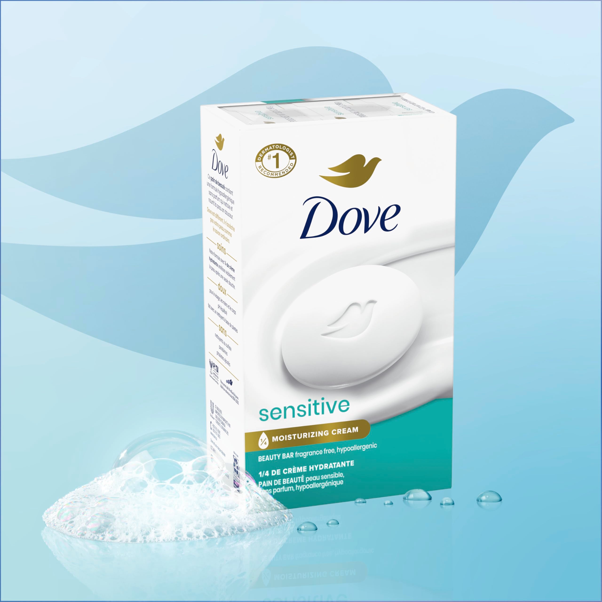 Dove Beauty Bar Soap Sensitive, 6 Bars for Sensitive Skin, Fragrance Free and Hypoallergenic 3.75 oz