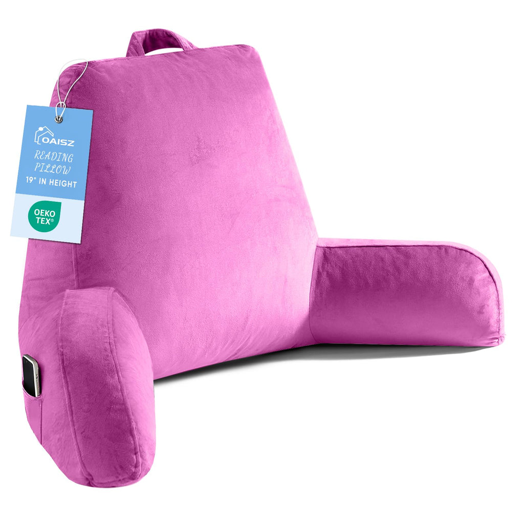 OAISZ Reading Pillow for Sitting in Bed Adult, Reading Pillow with Shredded Memory Foam, Bed Pillow with Washable Cover, Back Pillow Sitting Up with Extend Arms, Beige, X-Large