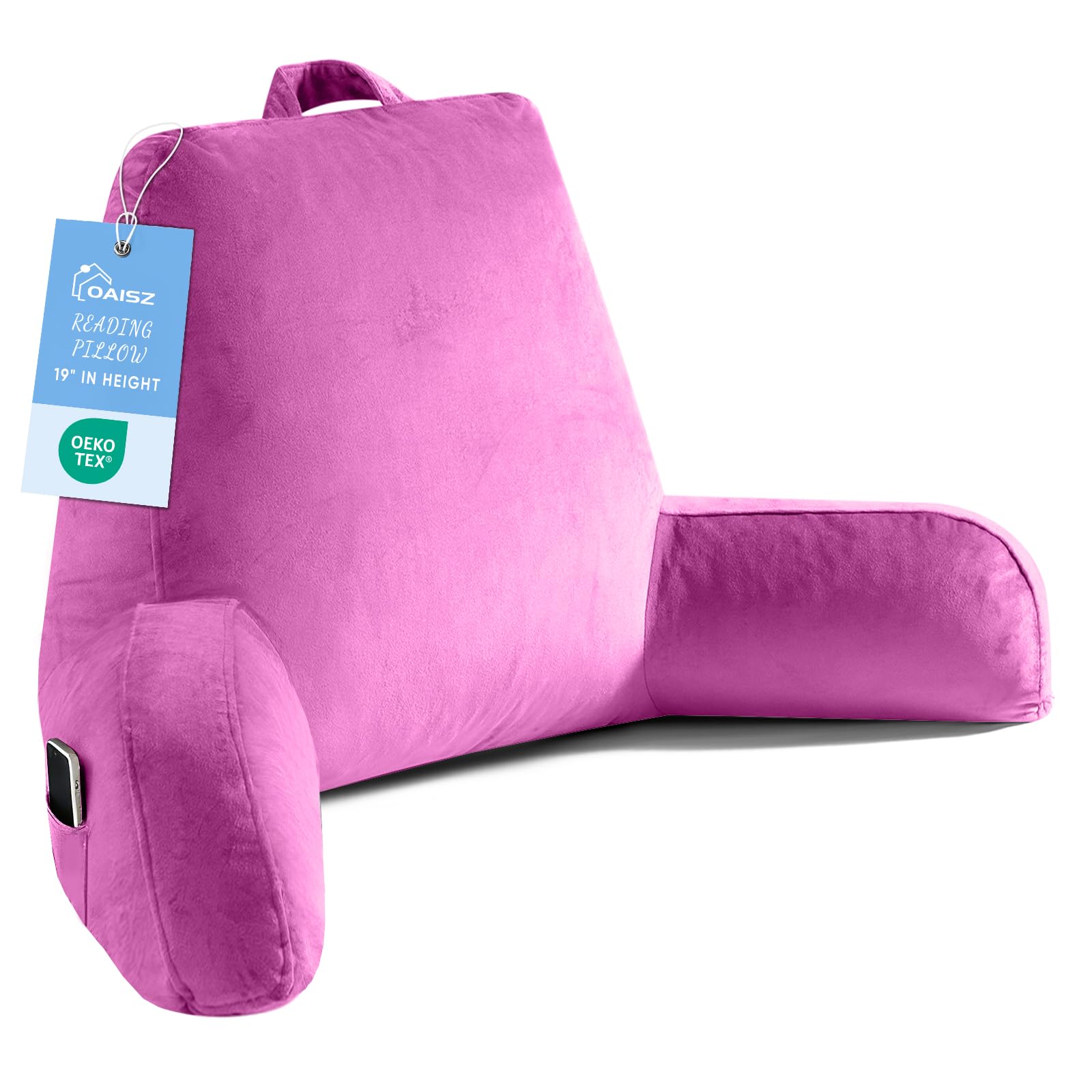 OAISZ Reading Pillow for Sitting in Bed Adult, Reading Pillow with Shredded Memory Foam, Bed Pillow with Washable Cover, Back Pillow Sitting Up with Extend Arms, Beige, X-Large