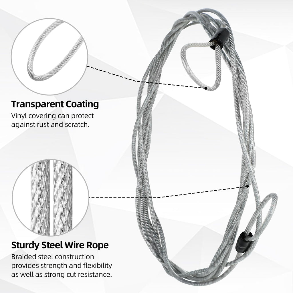 DELSWIN Security Steel Cable with Loops - 12mm (1/2 inch) Thick 4FT Heavy Duty Bike Lock Cable Vinyl Coated Braided Cables for U-Lock and Padlock