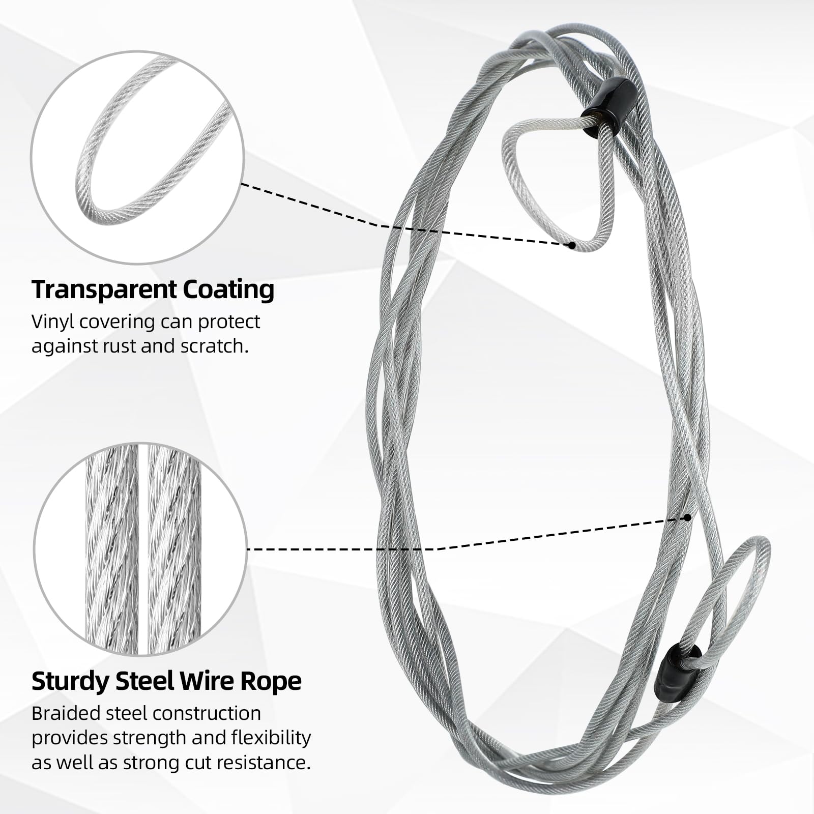 DELSWIN Security Steel Cable with Loops - 12mm (1/2 inch) Thick 4FT Heavy Duty Bike Lock Cable Vinyl Coated Braided Cables for U-Lock and Padlock