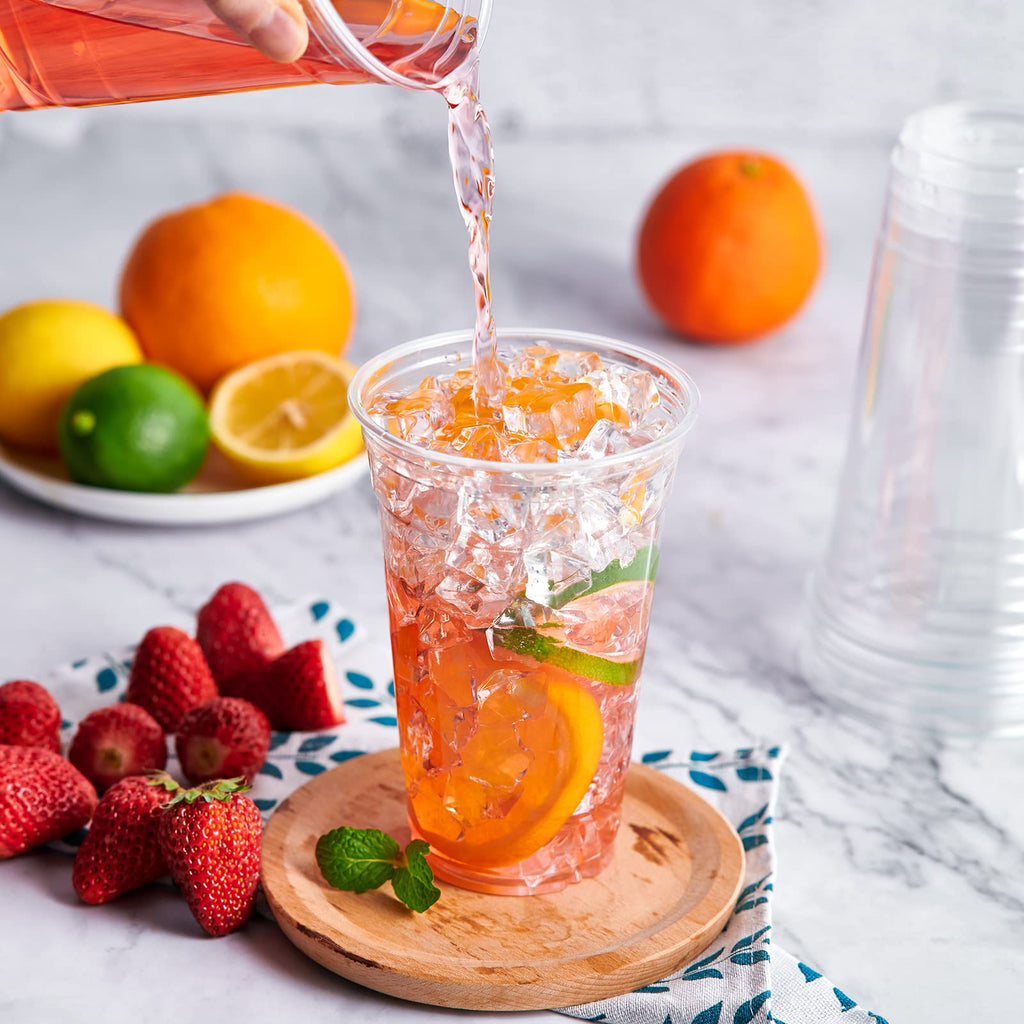Lilymicky 200 Sets 10 oz Clear Plastic Cups With Flat Lids, 10 Ounce Disposable Drinking Cups for Smoothie, Slurpee, or Any Cold Drinks