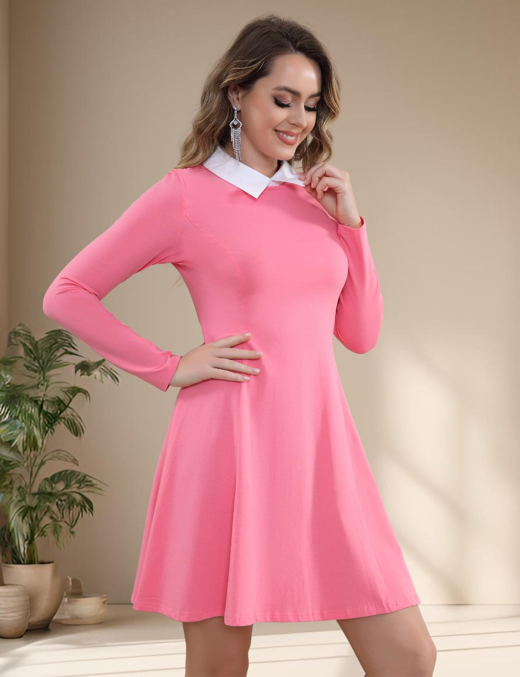Aphratti Women's Long Sleeve Fall Dresses 2025 Casual Peter Pan Collar A Line Fit and Flare Skater Goth Dress