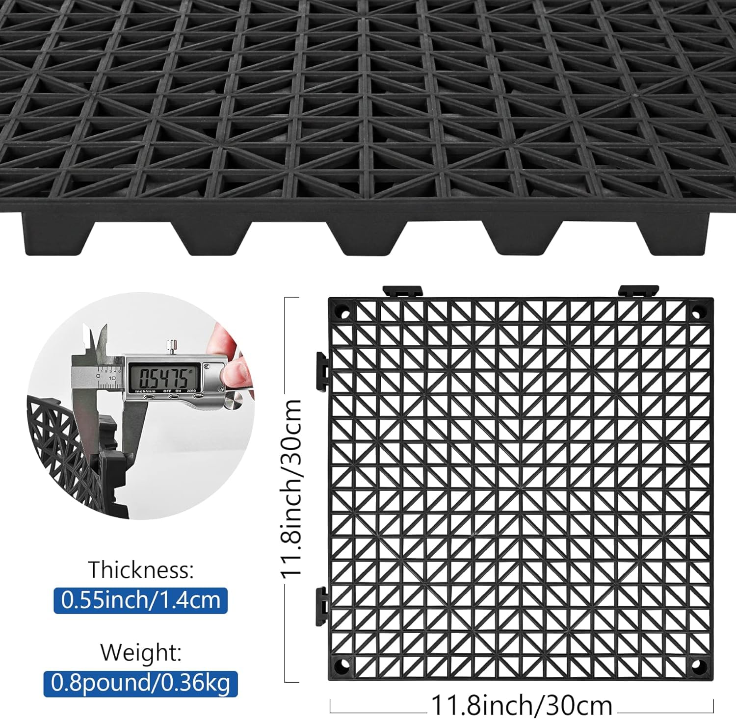 ToLanbbt Modular Interlocking Cushion 8P 11.8" x 11.8" Interlocking Rubber Floor Drain Holes Non-Slip Splicing Drainage Mats for Deck, Shower, Kitchen, Drain Pool, Sauna Bath, Indoor Outdoor (Black)