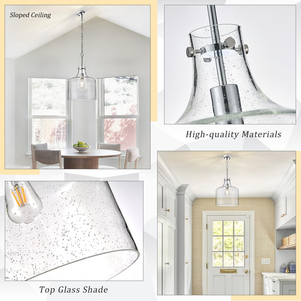 Glass Large Pendant Lights for Kitchen Island Blown Glass Pendant Light Clear Hammered Shade Hanging Ceiling Lights with Black Finish for for Kitchen Island, Sink, Hallway, Living Room 11 inch