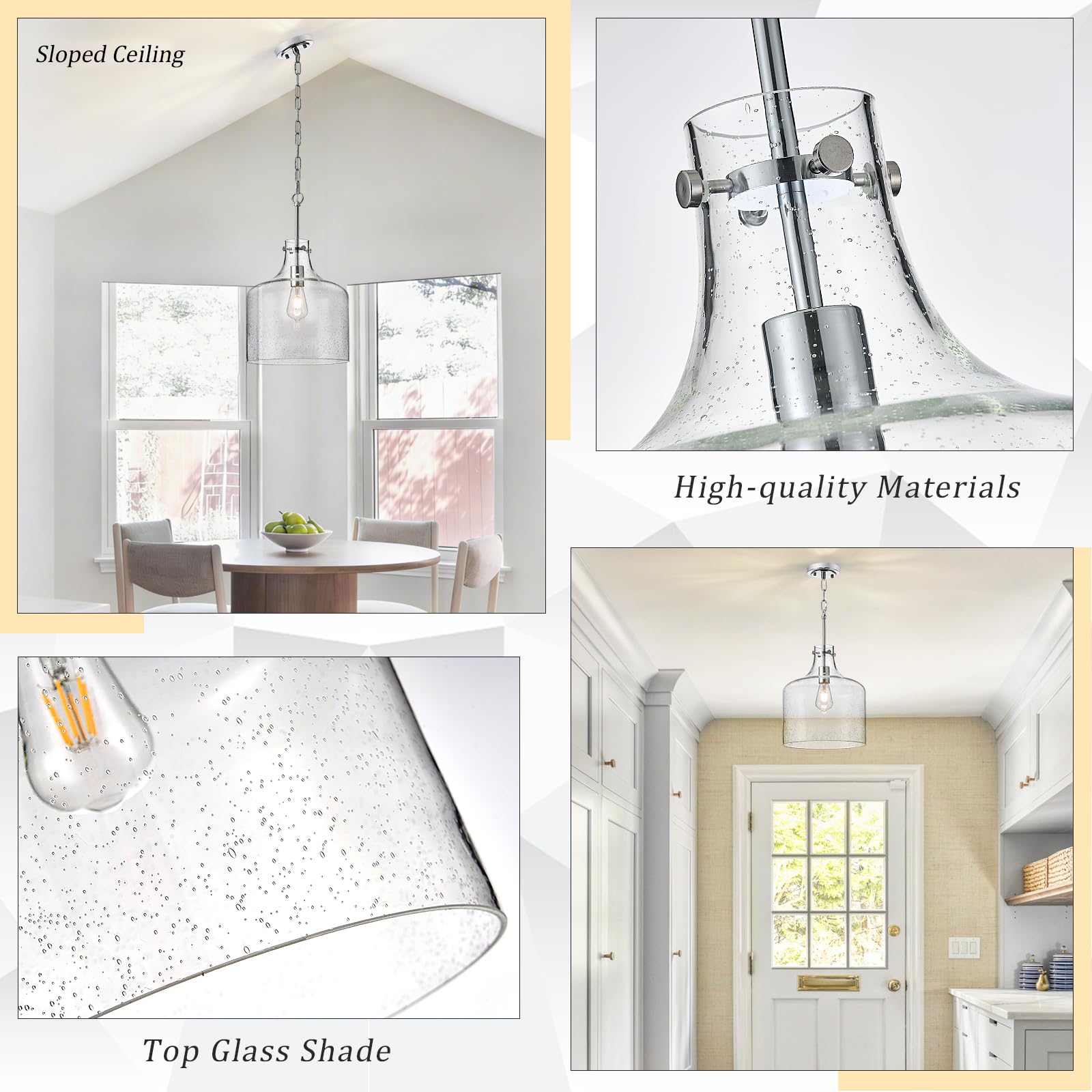 Glass Large Pendant Lights for Kitchen Island Blown Glass Pendant Light Clear Hammered Shade Hanging Ceiling Lights with Black Finish for for Kitchen Island, Sink, Hallway, Living Room 11 inch
