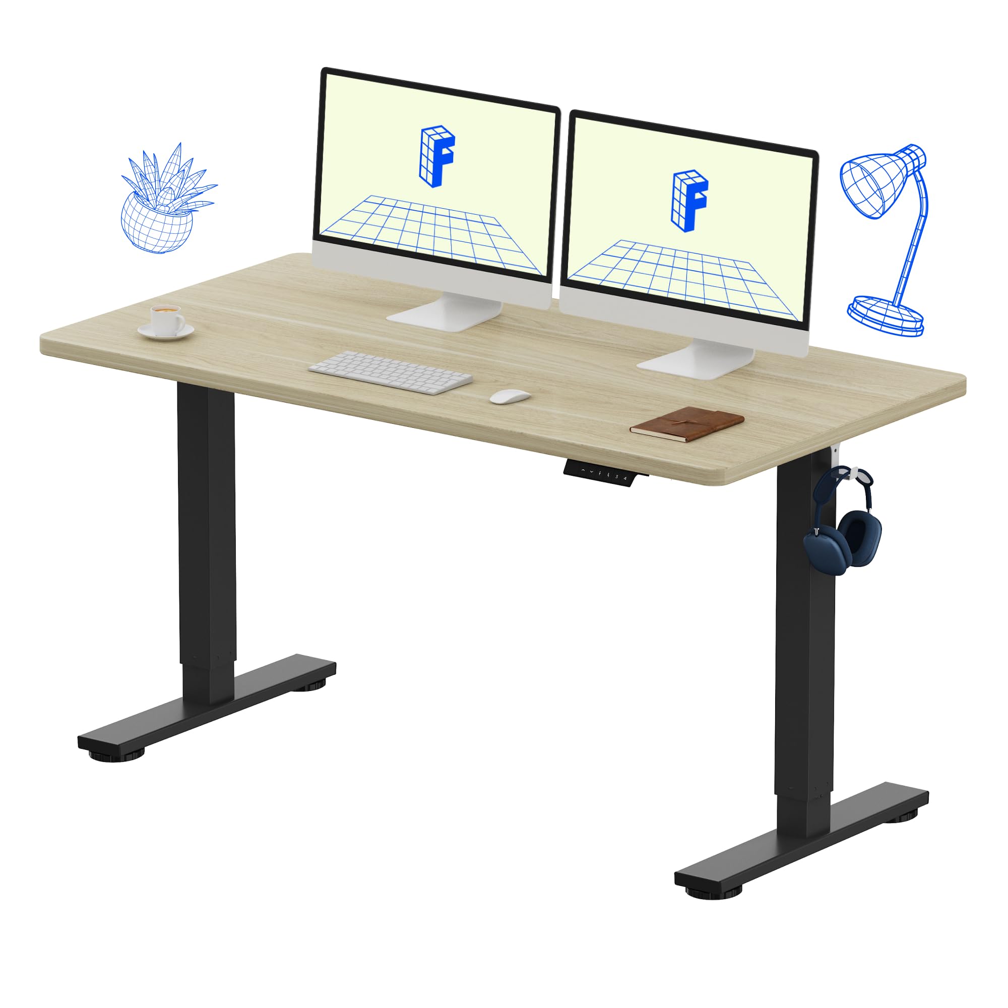 FLEXISPOT EN1 One-Piece Standing Desk, Electric Adjustable with 4 Memory Presets, 176 LBS Capacity, Stable & Quiet, Seamless Desktop for Home Office & Dual Monitors, 40"x24" Black