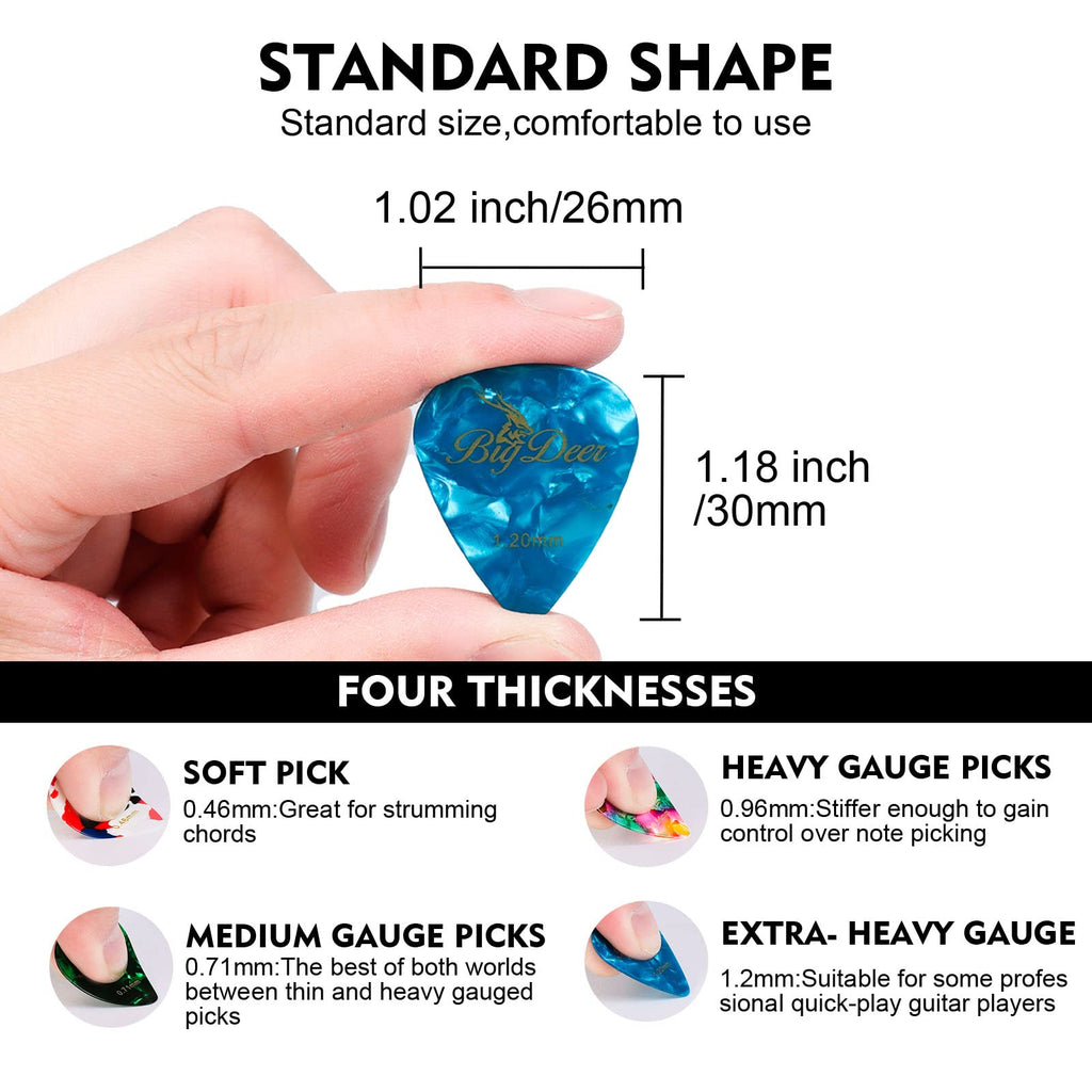 BigDeer 16 pack Celluloid Guitar Picks ，includes Thin,Medium, Heavy & Extra Heavy Picks Plectrums for Acoustic Guitar,Ukulele,Bass Wrapped in tin box