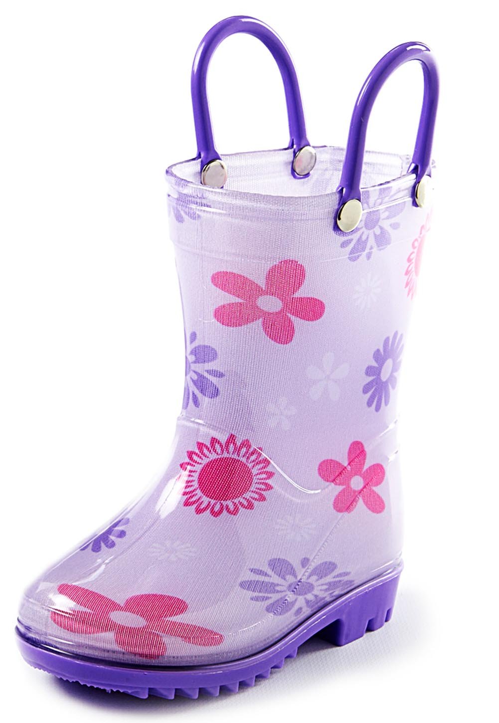 Puddle Play Toddler and Kids Waterproof PVC Rain Boots with Easy-On Handles – Lightweight Slip-Resistant Outdoor Boots for Boys and Girls