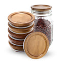 6 Pack Wide Mouth Mason Jar Lids Reusable canning lids Acacia Wooden mason jar Lids with Airtight Silicone Seal, Brown (6PCS Wide Lids)