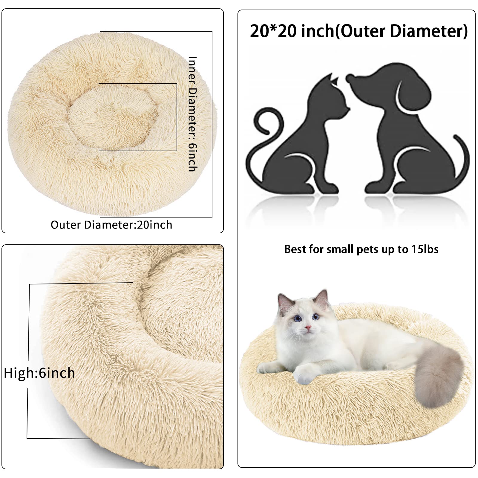 Nisrada Cat Beds for Indoor Cats,15.7 Inch Small Cats Beds, Washable-Round Pet Bed for Puppy and Kitten with Slip-Resistant Bottom