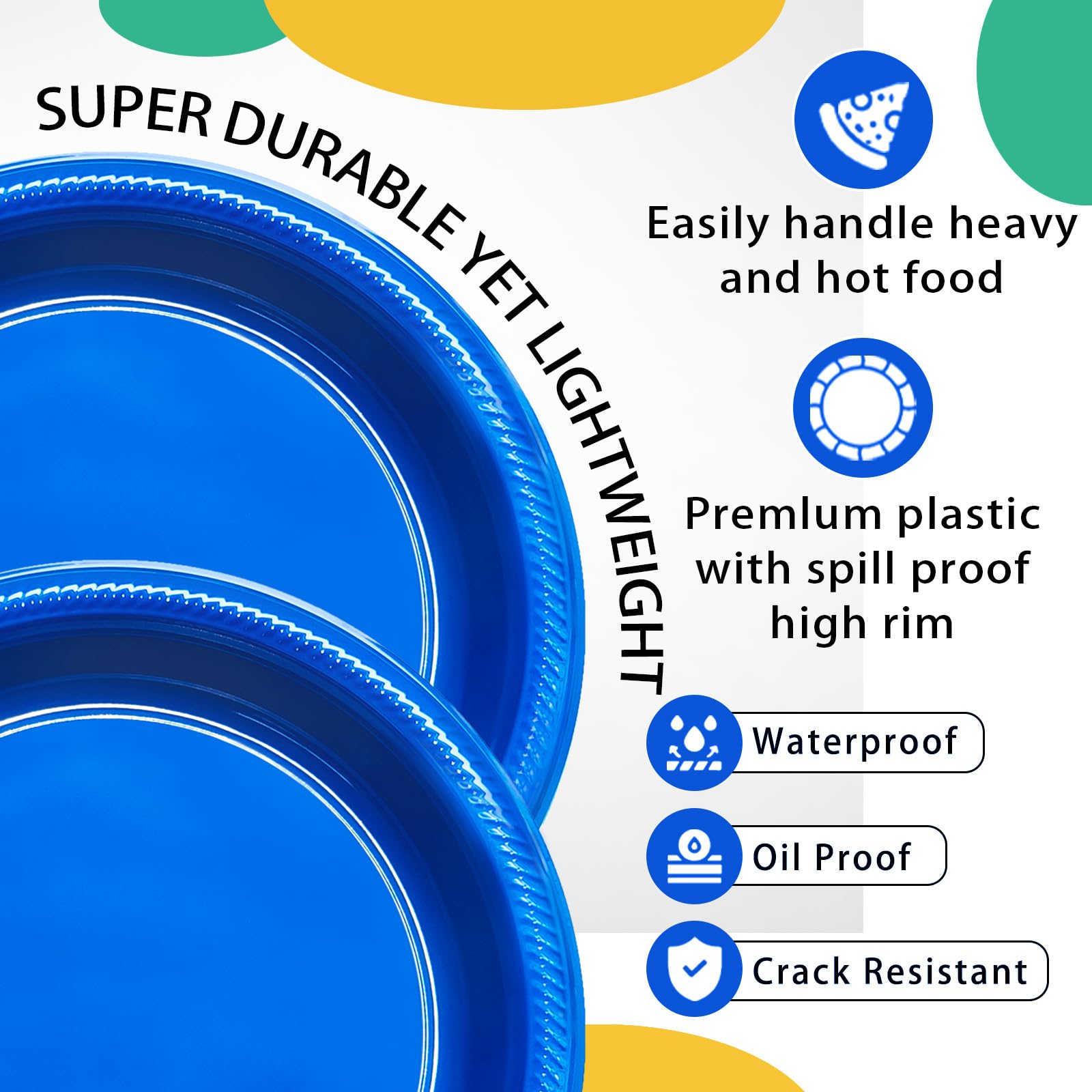 50 Pcs Black Plastic Plates, 10 Inch Black Plates, Black Party Plates Disposable for Birthday Weddings Fathers Day World Cup