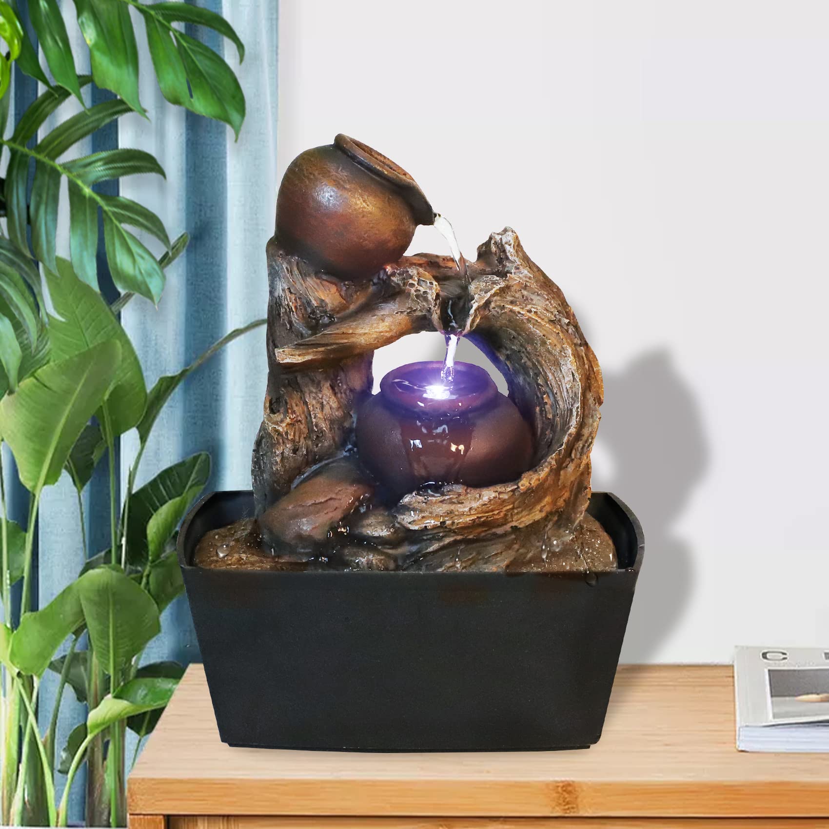 Ferrisland Tabletop Water Fountain, Zen Meditation Indoor Waterfall Fountain, Heart Shape Decoration with LED Light for Home Office Bedroom Relaxation Decor, Gift Ideas