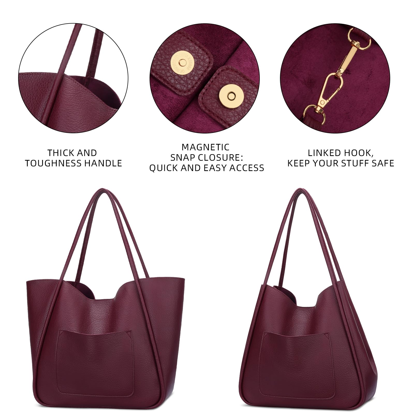 KKXIU Tote Bag for Women Vegan Leather Shoulder Purse Large Capacity Travel Bag