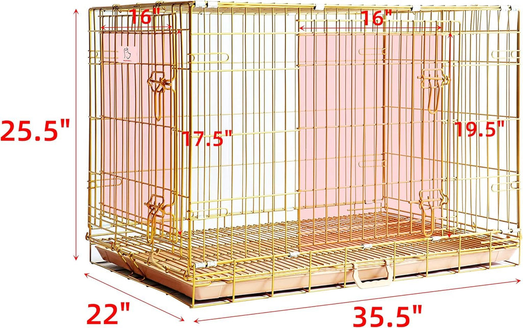 HOMEY PET 24" Gold Color Folding Design Dog Crate Puppy Ertra Small Breed Dog Kennels with Removable Floor Grid and Pull Out Tray, Dog Cage Copper Gold Finish