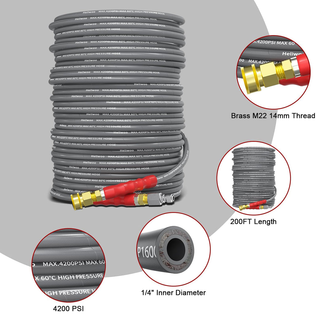 Pressure Washer Hose 25FT, 4200PSI High Tensile Wire Braid Kink Resistant Power Washer Extension Hose, 1/4'' Flexible Replacement Hose with M22-14mm Brass Swivel Thread and 3/8 Quick Connect