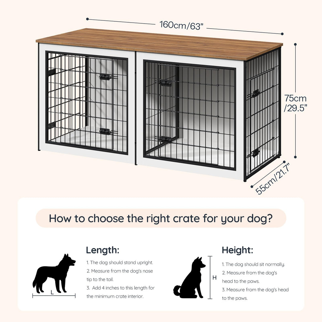 HOOBRO Dog Crate Furniture for 2 Dogs, 63" Large Double Dog Crate Furniture with Divider, Wooden Indoor Kennel TV Stand for Medium Large Dogs, Rustic Brown BF55GW03