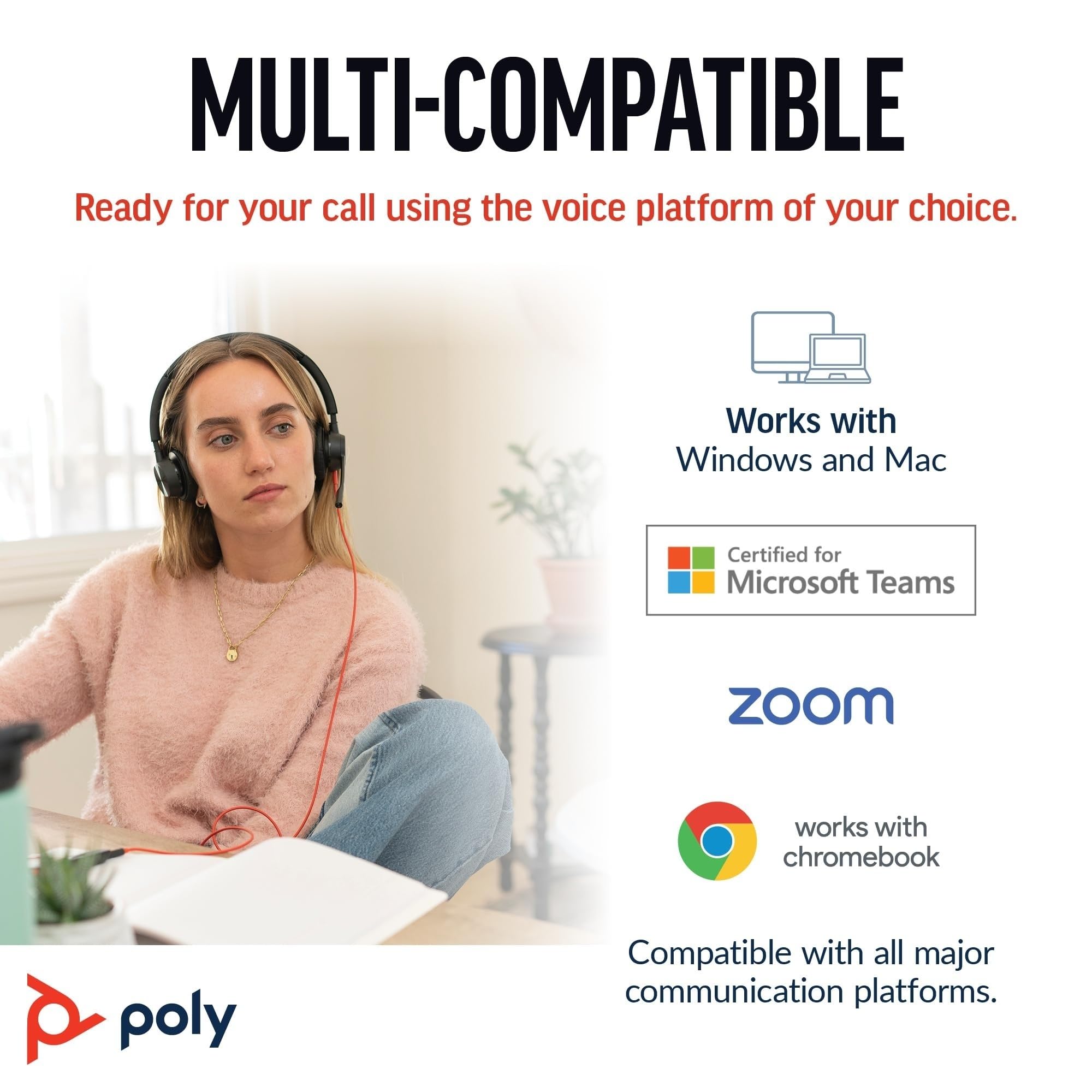 Plantronics Poly - Blackwire 8225 Wired Headset with Boom Mic Dual-Ear (Stereo) Computer Headset - USB-A to Connect to Your PC/Mac - Active Noise Canceling-Works with Teams (Certified), Zoom &More