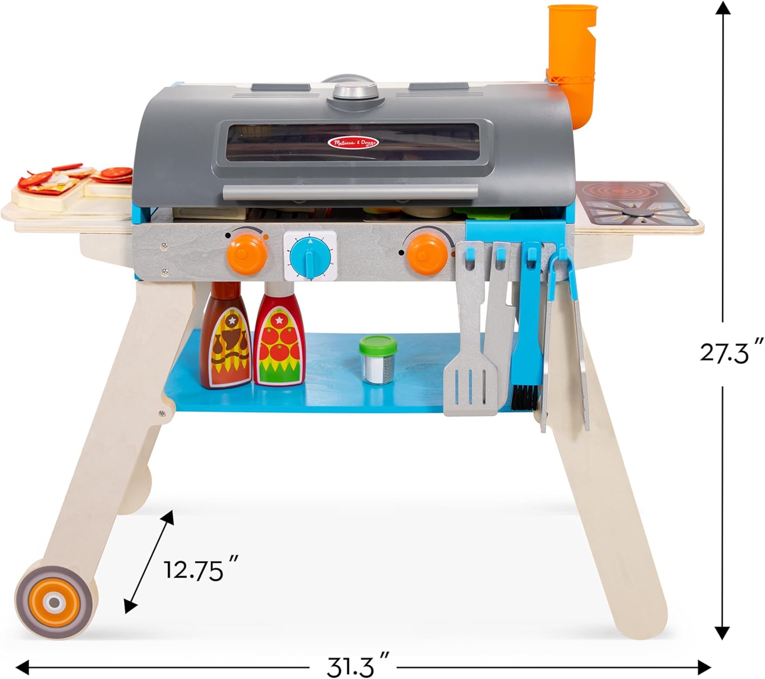 Melissa & Doug Deluxe Wooden Barbecue Grill, Smoker & Pizza Oven, Toy Food & Kids Play Kitchen Accessories, Preschool Learning Toys for Girls & Boys 3+ - FSC Certified