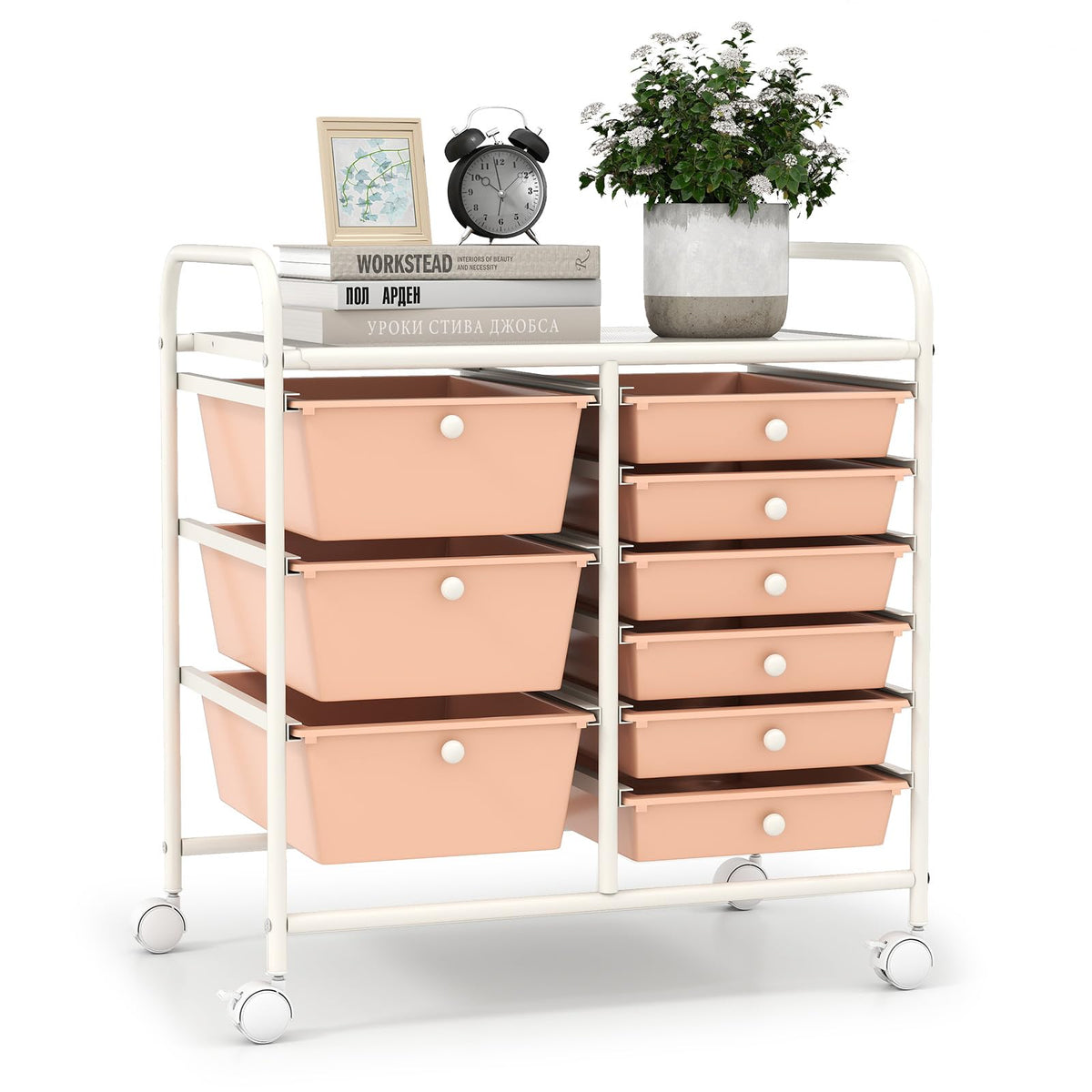 LDAILY 9 Drawer Rolling Storage Cart, Rolling Cart with Drawers for Classroom, Art Supply Craft Organizer on Wheel with Metal Frame & Handles for Home Office School