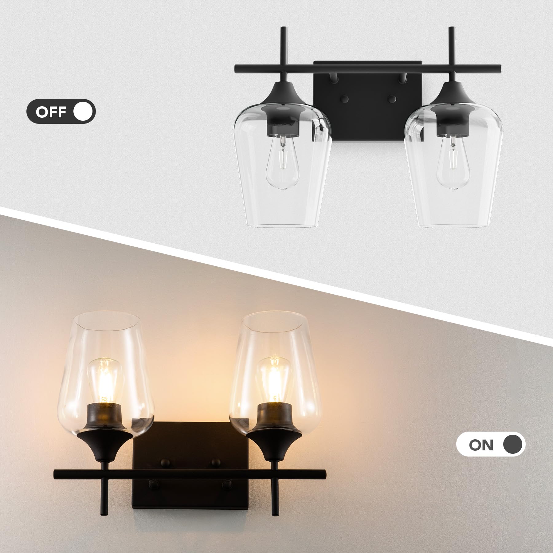 VONLUCE Bathroom Vanity Light, 2 Light Bathroom Light Fixture Over Mirror, Bathroom Wall Lamp with Clear Glass, Modern Brushed Nickel Vanity Lighting fixtures for Bathroom, Bedroom, Hallway