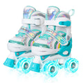 Nattork Girls Roller Skates for Kids, 4 Size Adjustable Rainbow Quad Skates with All Light Up Wheels - Best Birthday Gift for Outdoor Sports